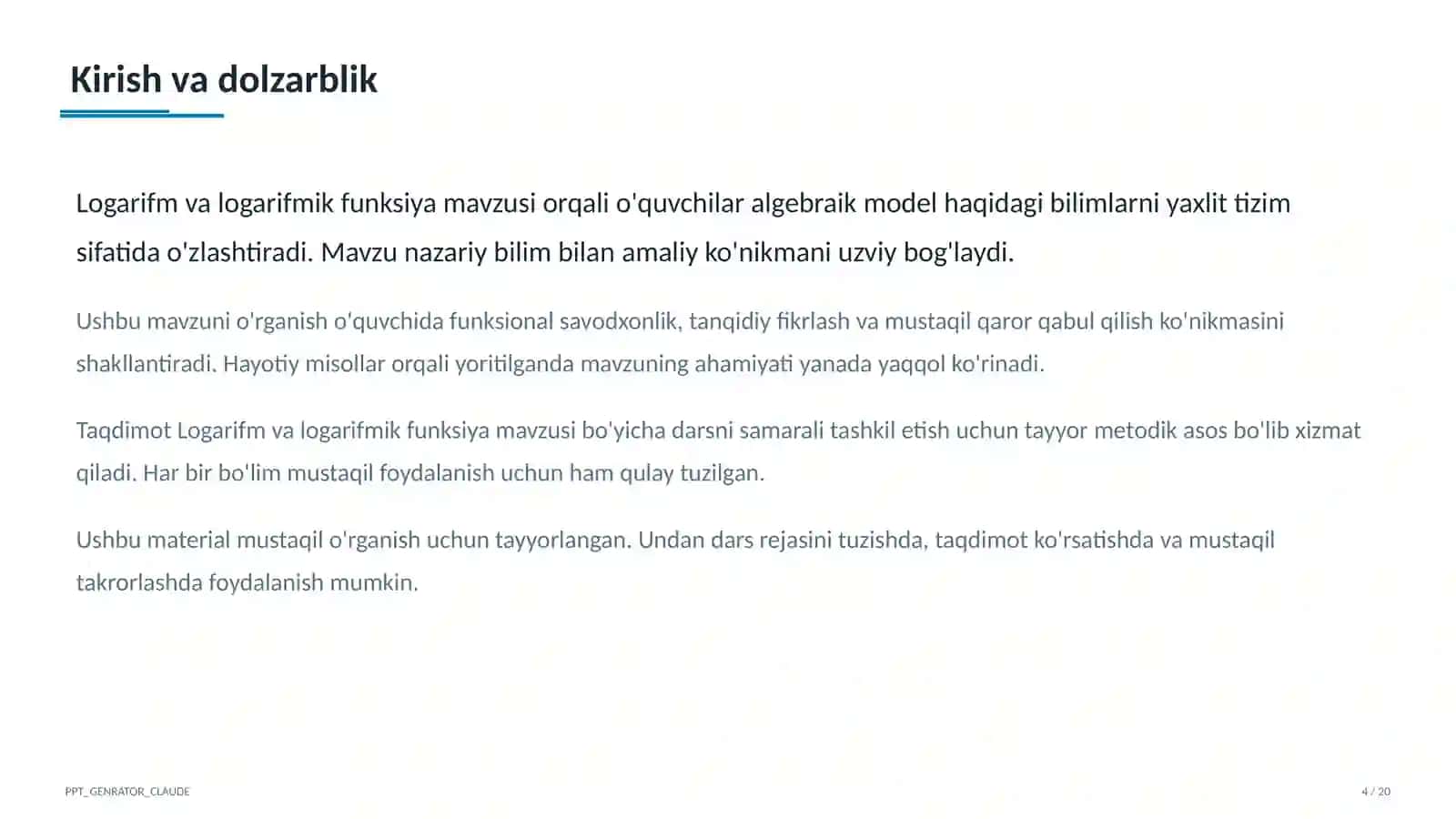 Logarifm va logarifmik funksiya (10-sinf) 4