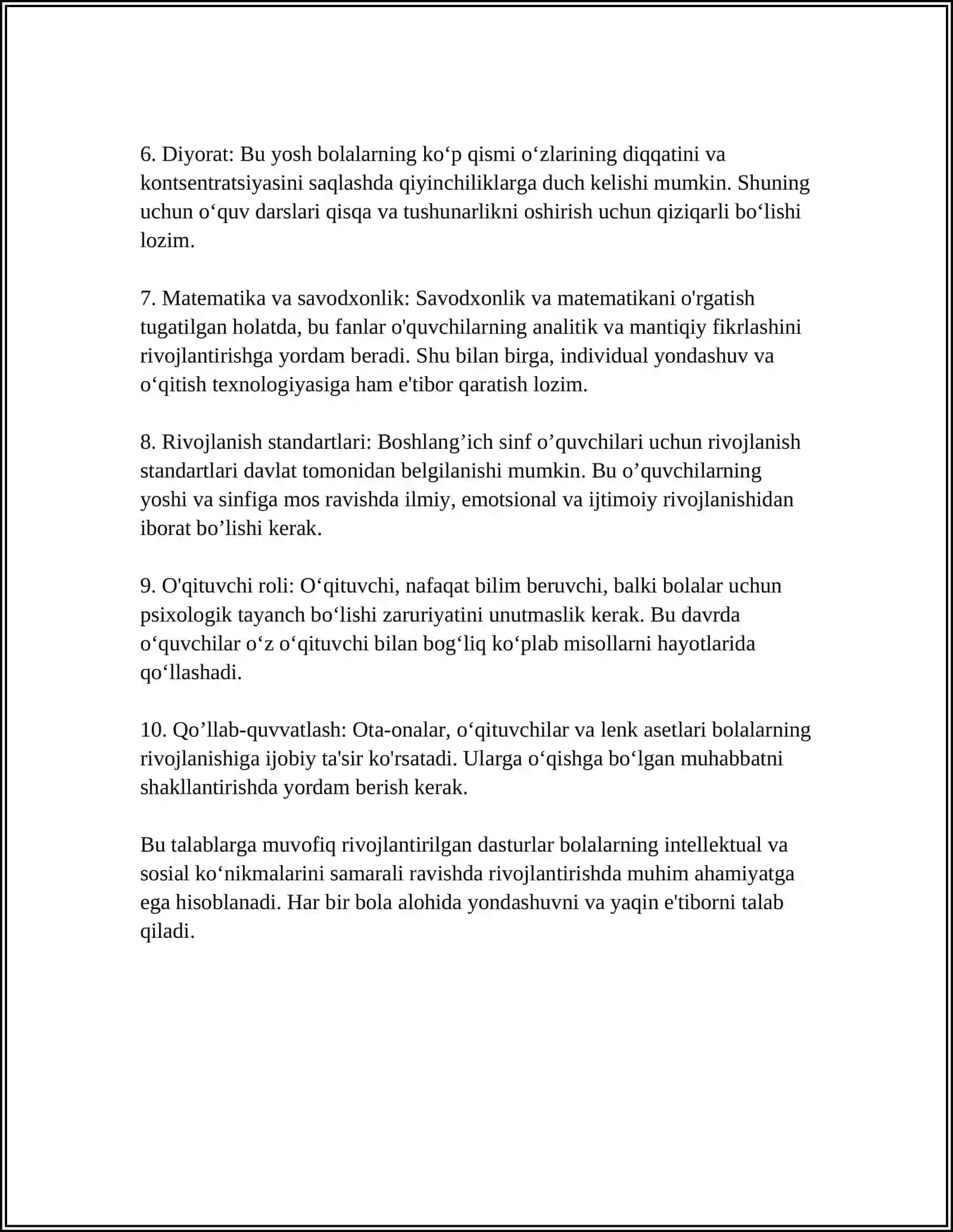 MEKTEPKE SHEKEMGI JASTAǴI BALALARDIŃ RUWXIY JETIKLIGINE QOYILATUǴIN TALAPLAR 4