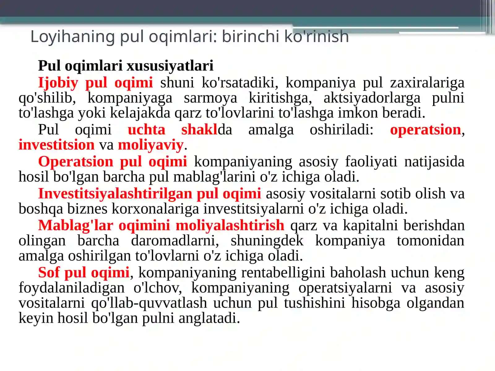 Loyihaning pul oqimlari: birinchi ko'rinish 4