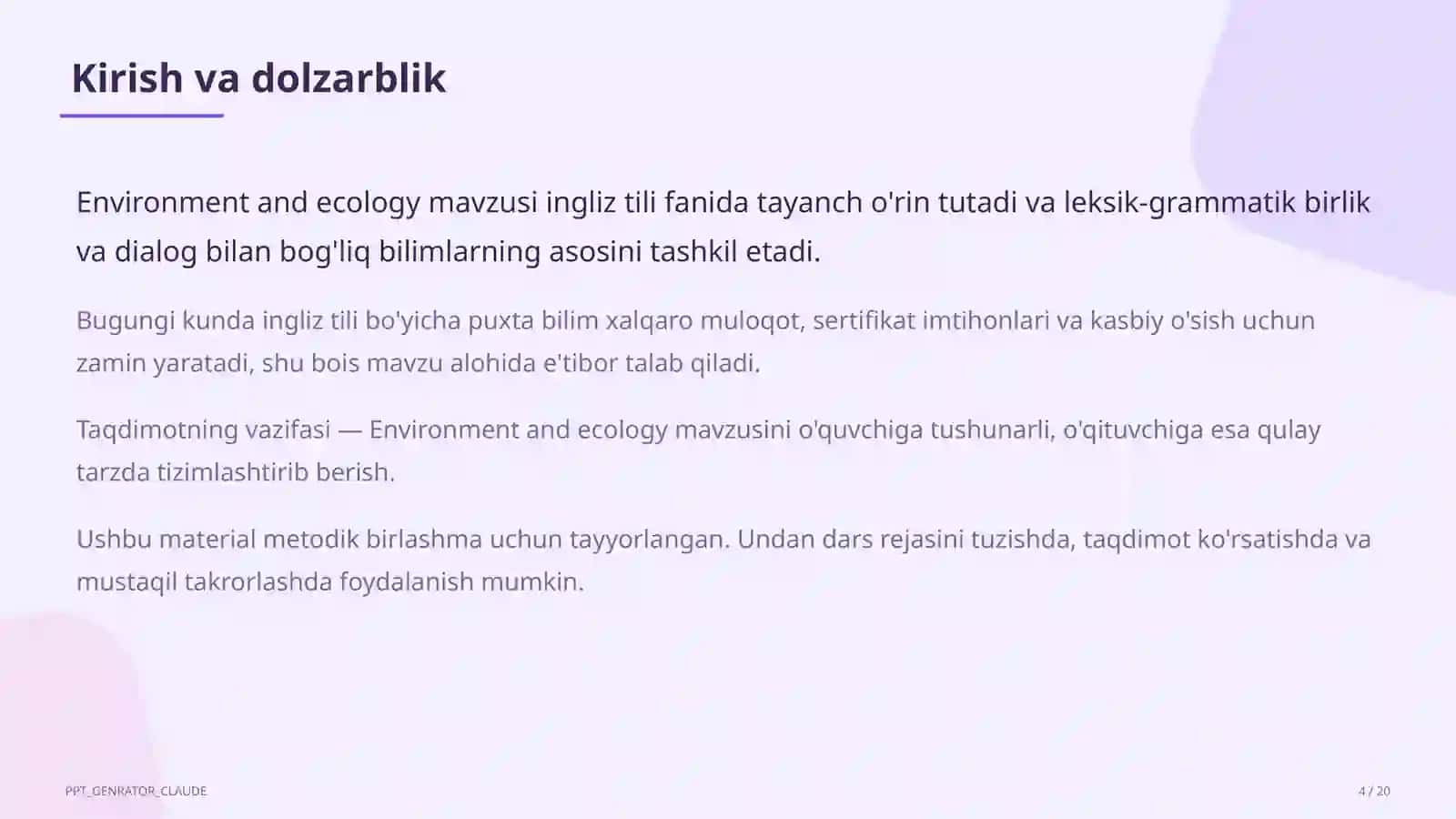 Ingliz tili (1–11) — metodik birlashma uchun 4