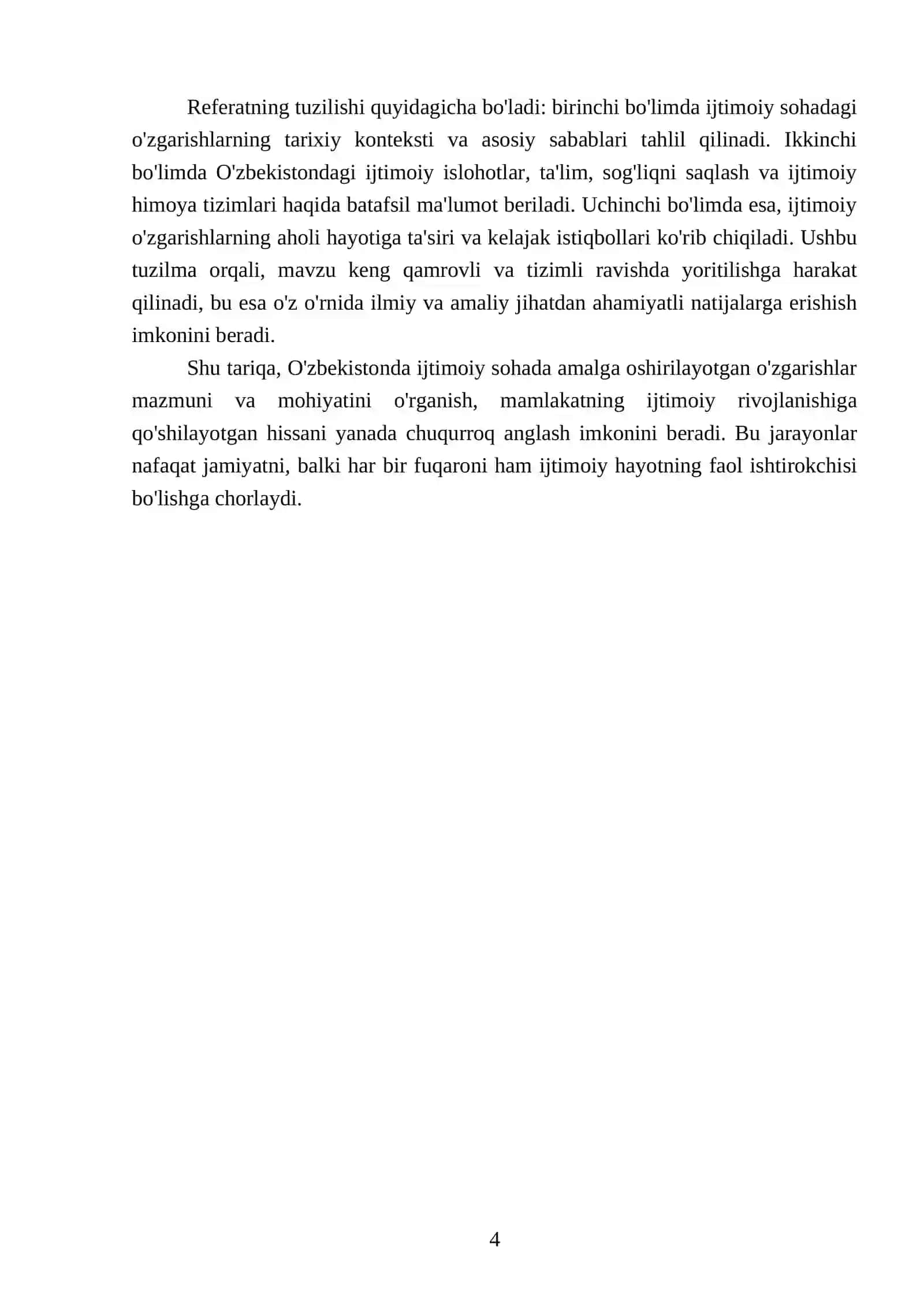 O'zbekistonda ijtimoiy sohada amalga oshirilayotgan o'zgarishlar mazmun va mohiyati 4