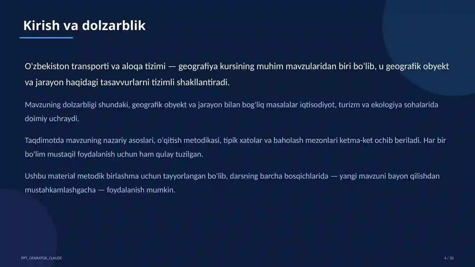O'zbekiston transporti va aloqa tizimi (9-sinf) 4