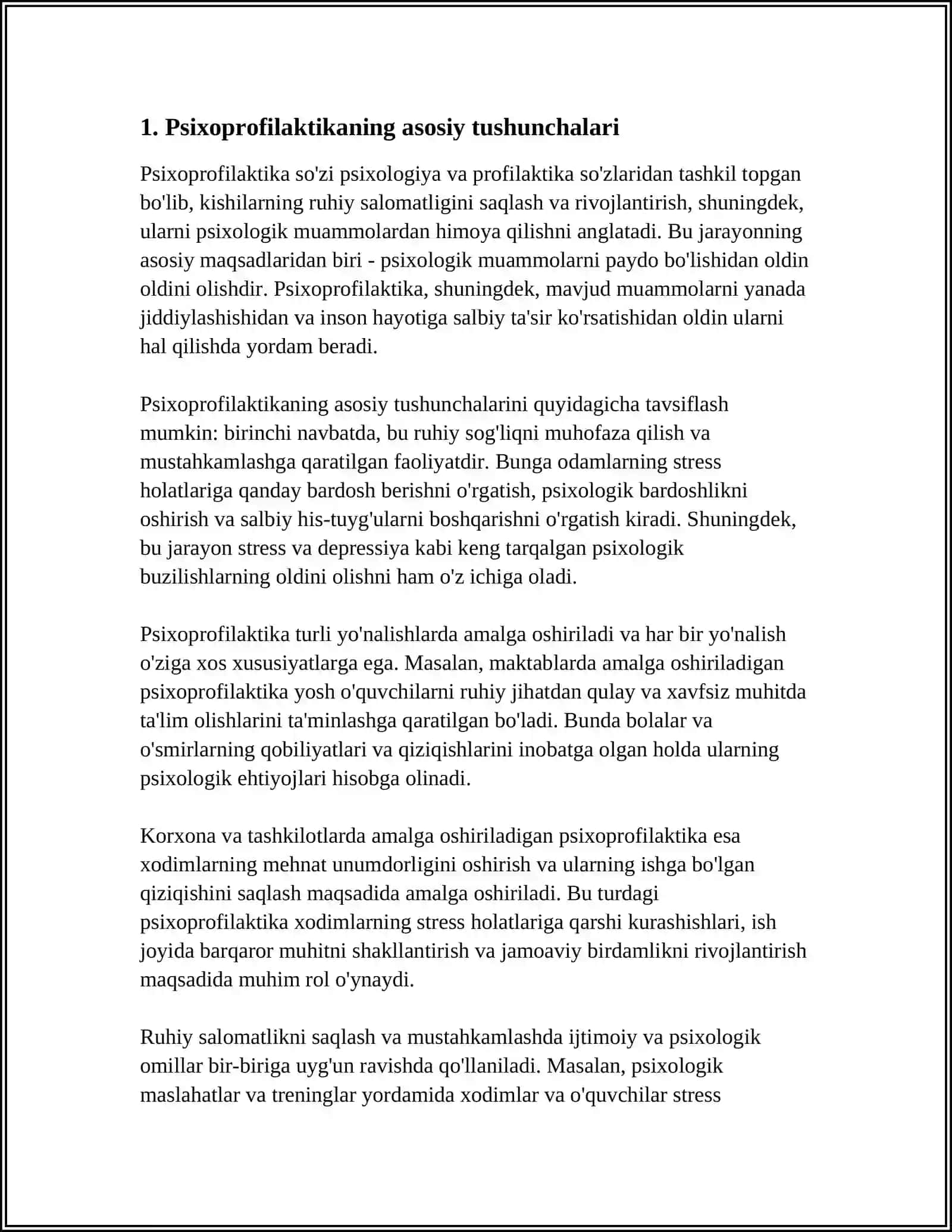 UMMU MUHAMMADSALOH: PSIHO PROFILAKTIK ISHLAR MAVZUSI 4