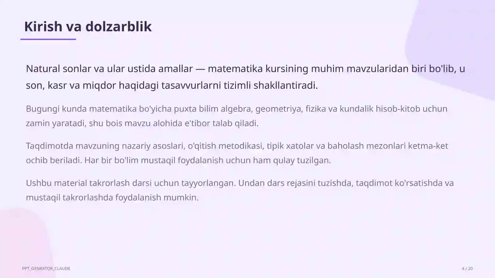 Natural sonlar va ular ustida amallar (5-sinf) 4