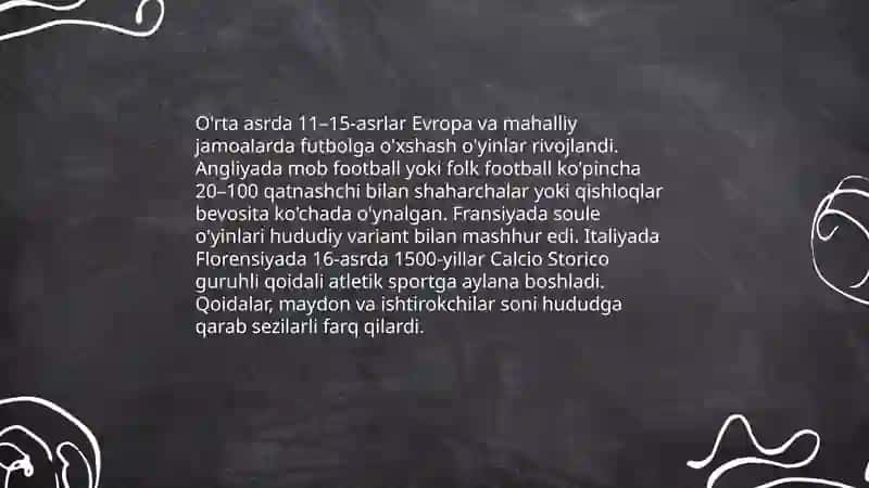 Futbol òyinining kelib chiqishi va rivojlanish tarixi 4