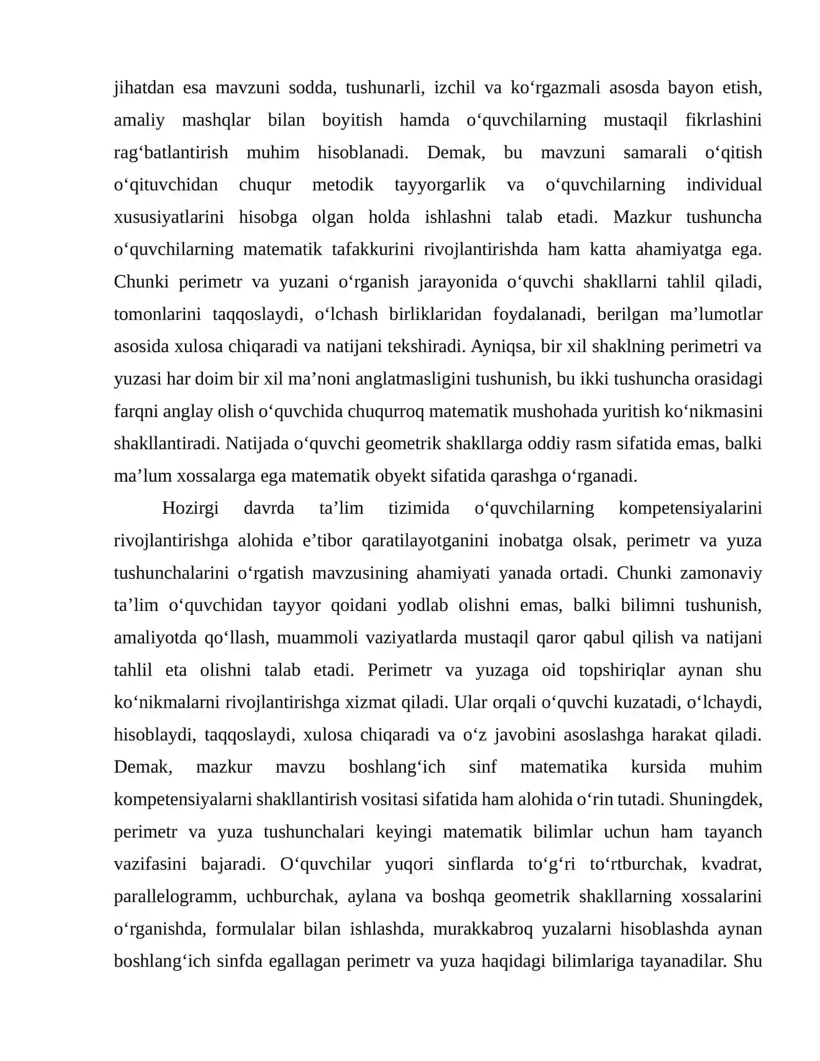 Boshlang‘ich sinflarda perimetr va yuza tushunchalarini o'rgatish metodikasi 4