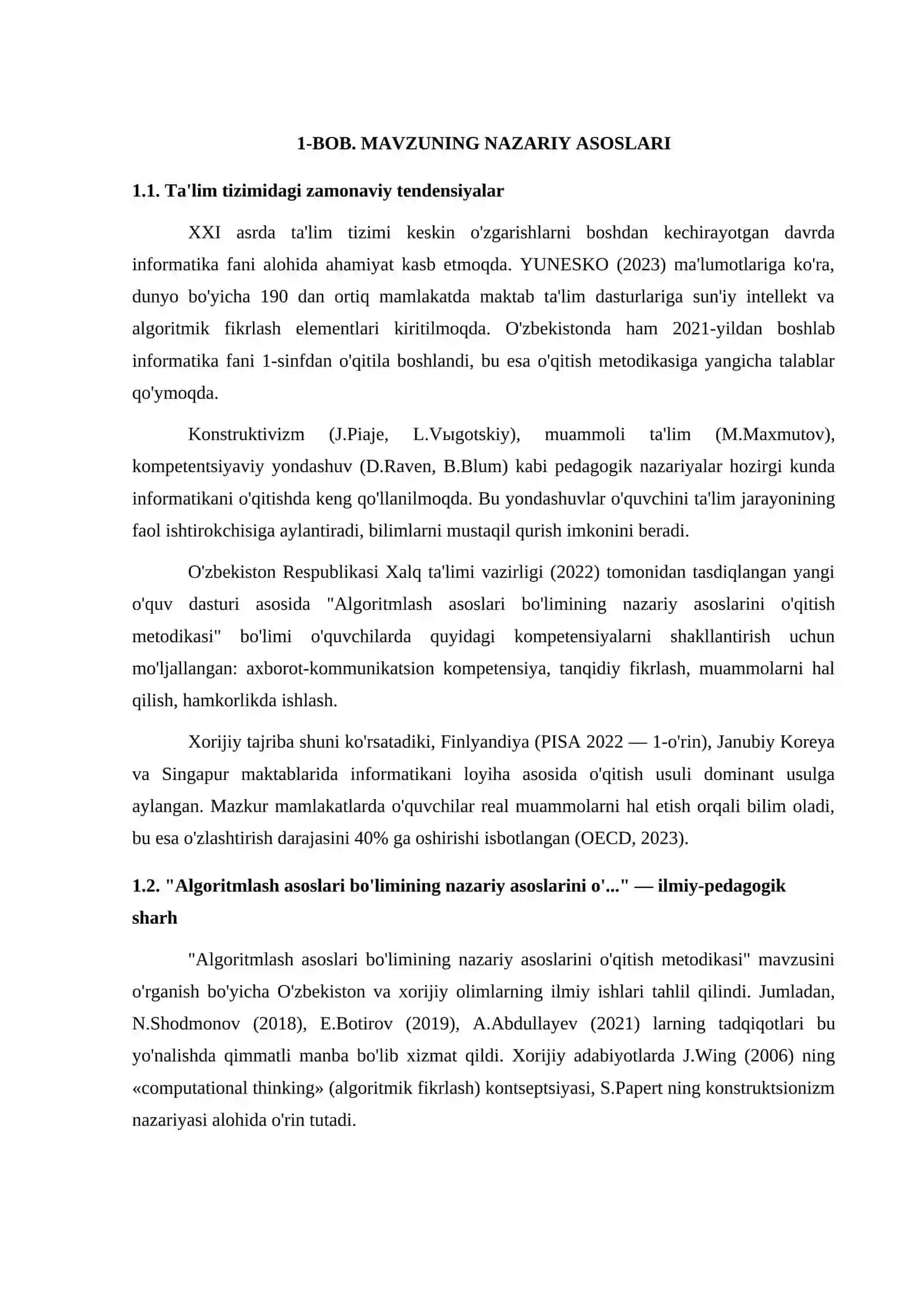 ALGORITMLASH ASOSLARI BO'LIMINING NAZARIY ASOSLARINI O'QITISH METODIKASI 4