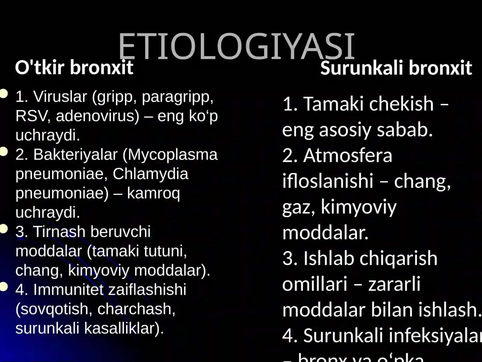 O'TKIR VA SURUNKALI BRONXIT VA ZOTILJAM KASALLIKLARINING O’ZIGA XOS KECHISHI 4