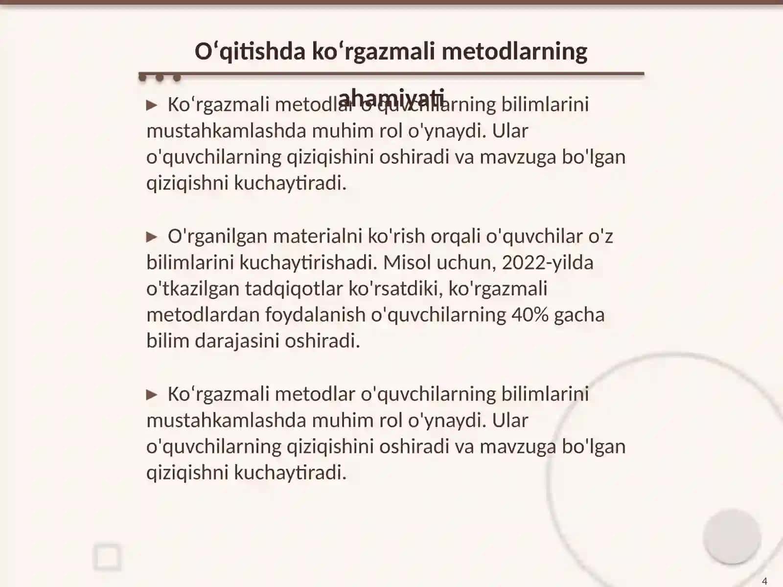 Boshlangʻich taʼlim tabiiy fanlar darslarida koʻrgazmali metodlardan foydalanish 4