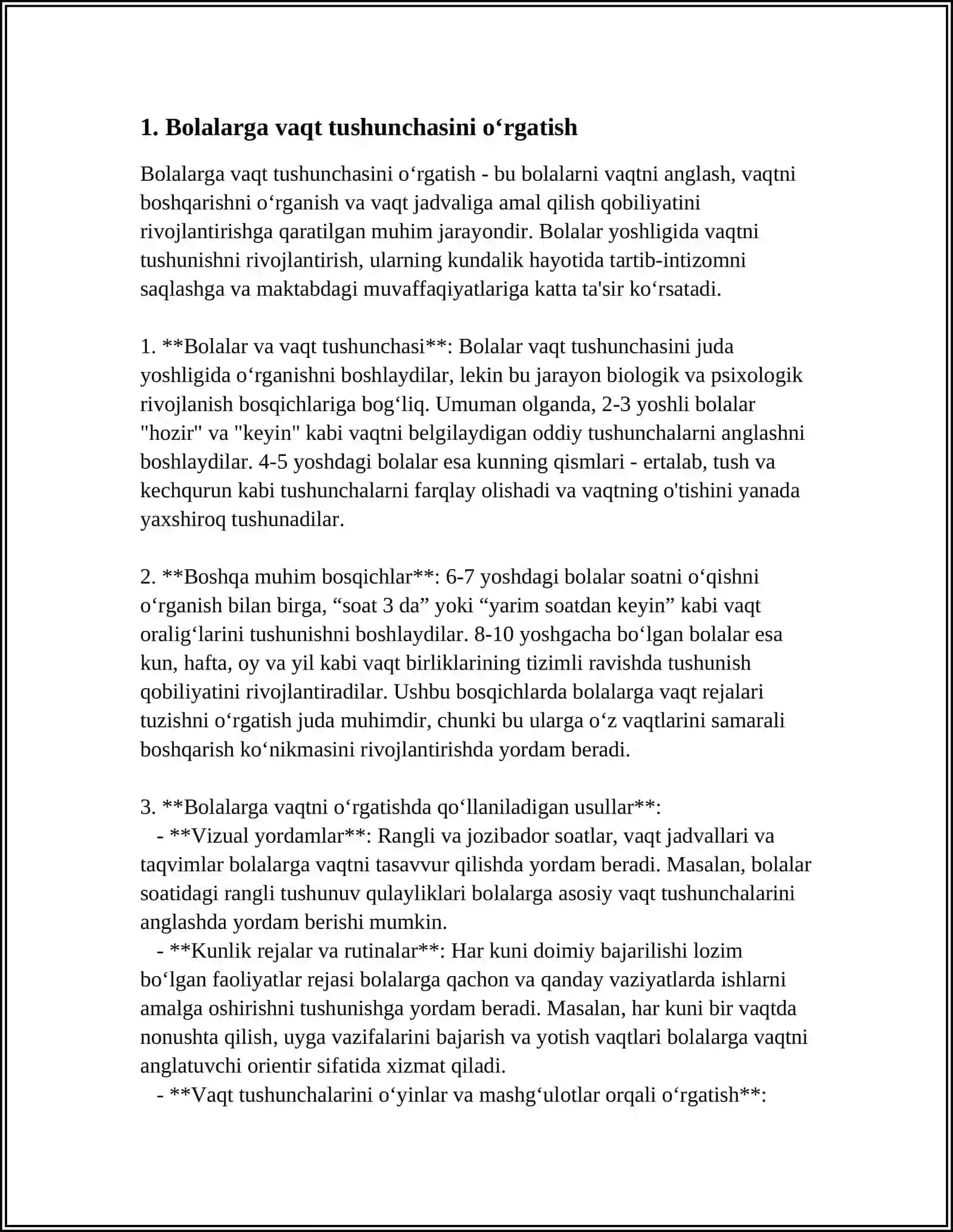 BOLALARNI VAQTINI CHAMALASHGA ÓRGATISH VAZIFALARI BOLALARNI SUTKA QISMLARINI FARQLASHGA ULARNI TARTIBINI ANIQLASHGA ORGATISH.REJALASHTIRISH TURLARI 4