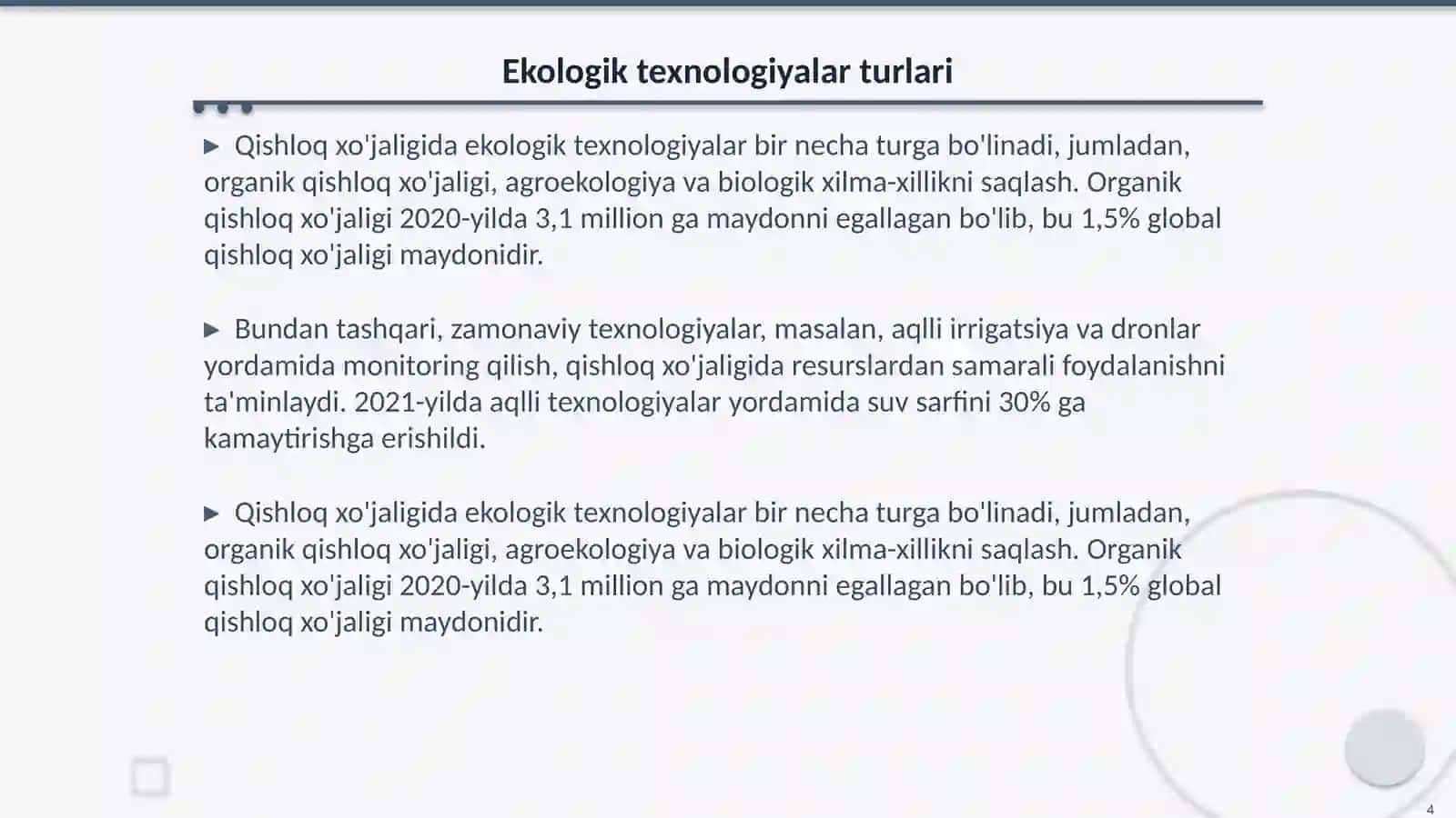 Ekologik texnologiyalar qo'llash 4