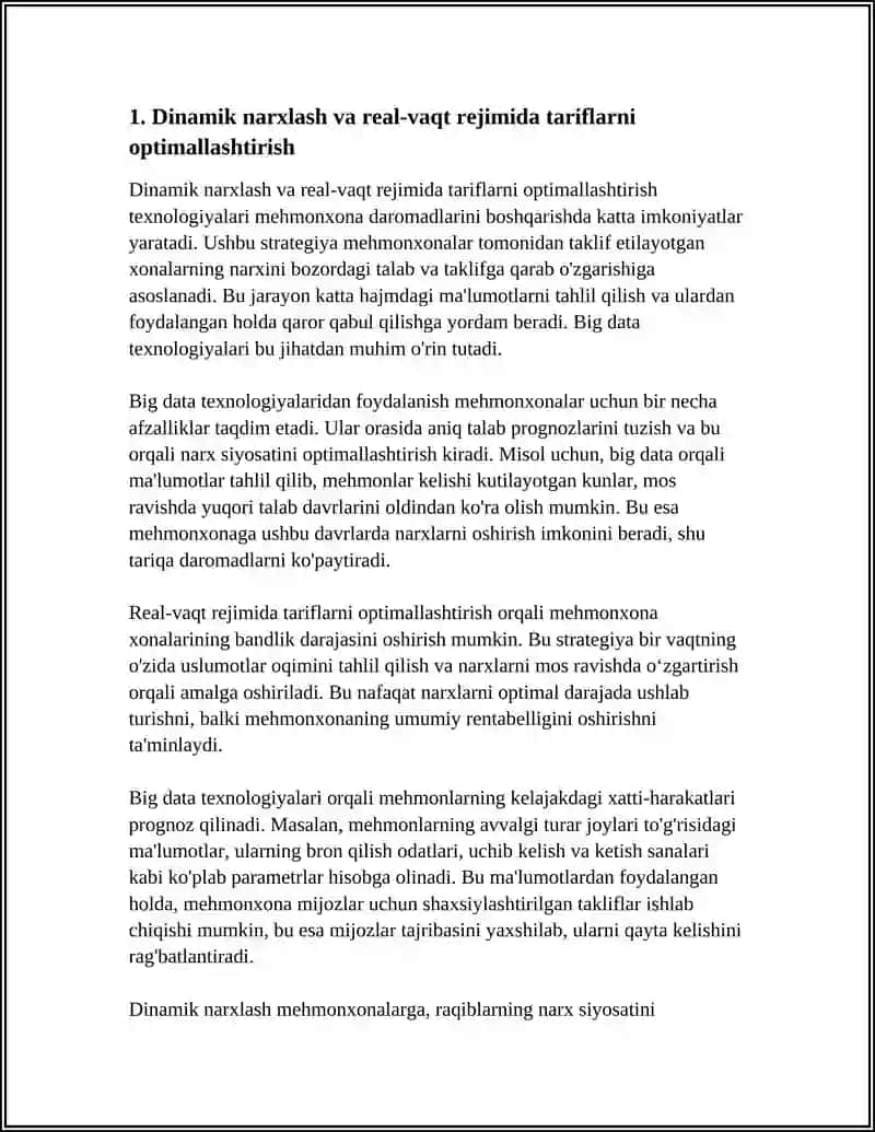 MEHMONXONA DAROMADLARINI BOSHQARISHDA,, BIG DATA " TEXNOLOGIYALARIDAN FOYDALANISHNING AFZALLIKLARI NIMADA? 4