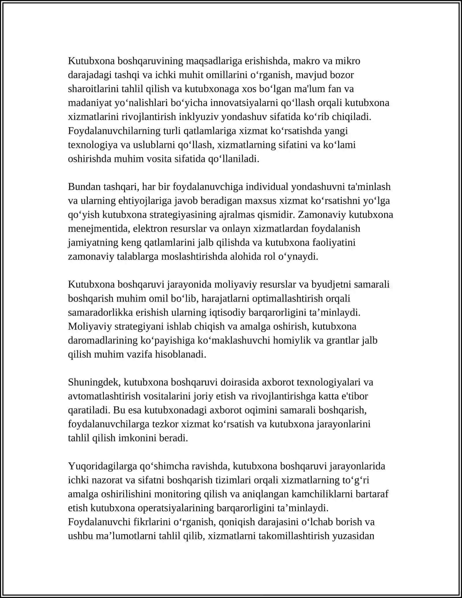 KUTUBXONA BOSHQARUV (MENEJMENTI): ASOSIY TUSHUNCHALARI VA KATEGORIYALARI 4