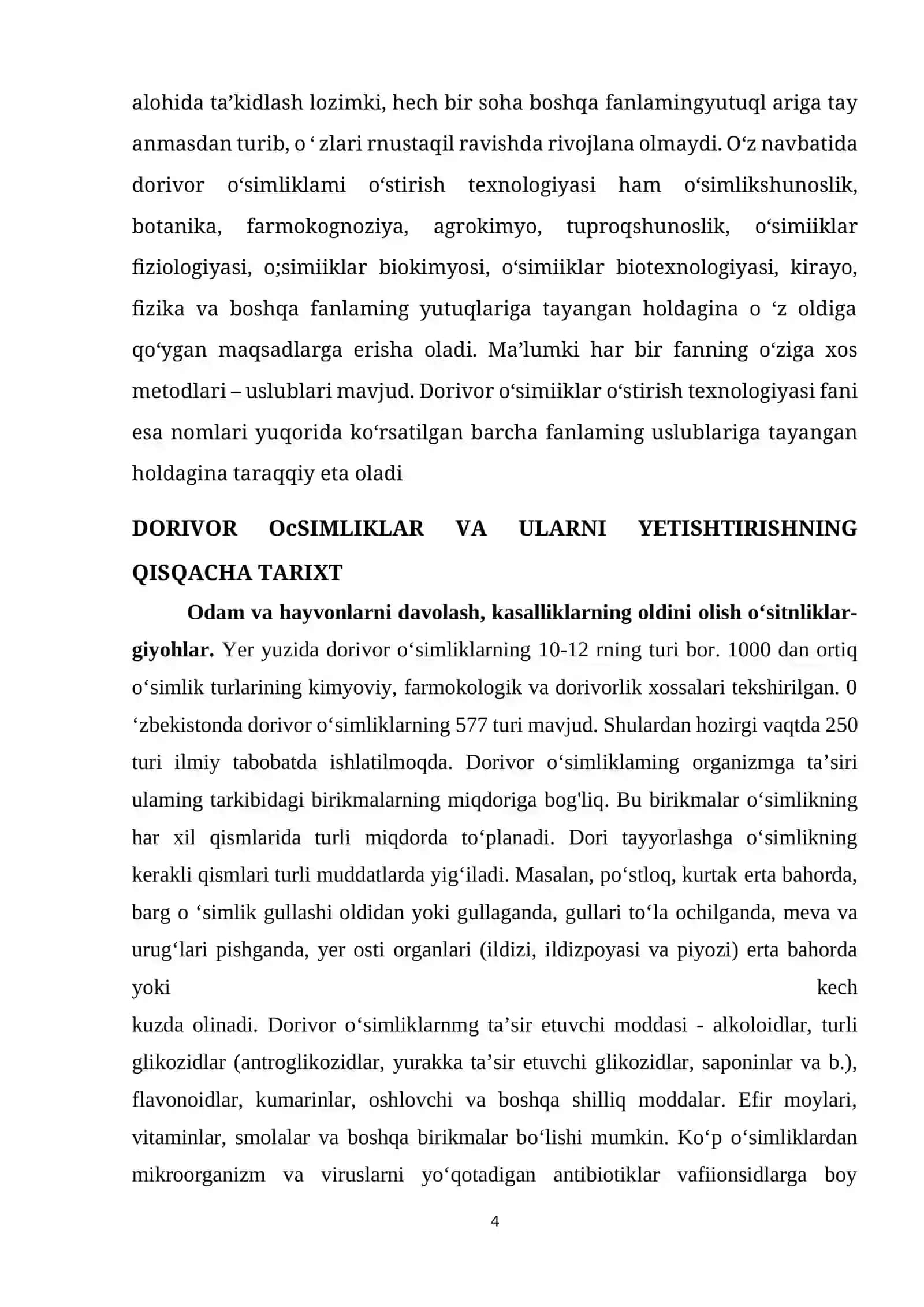 BIOINJINERIYA VA OZIQ-OVQAT XAVFSIZLIGI FAKULTETI 181-DORIVOR O’SIMLIKLARNI YETISHTIRISH VA QAYTA ISHLASH TEXNOLOGIYASI YO’NALISHI TALABASI QUROMBOYEV ISLOMBEKNING DORIVOR O’SIMLIKLARNING UYG’UNLASHGAN HIMOYASI FANIDAN 4
