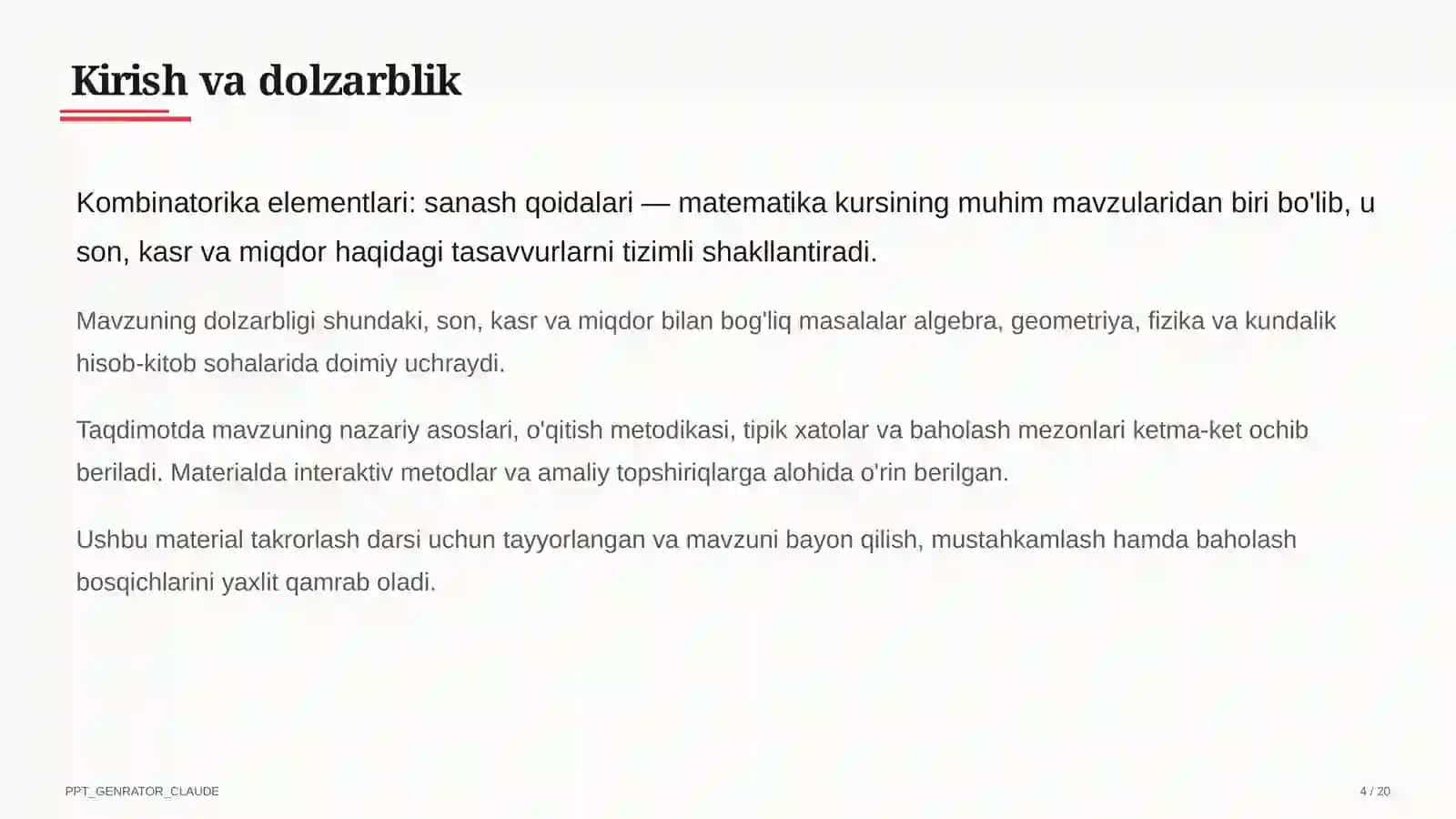 Kombinatorika elementlari: sanash qoidalari (6-sinf) 4