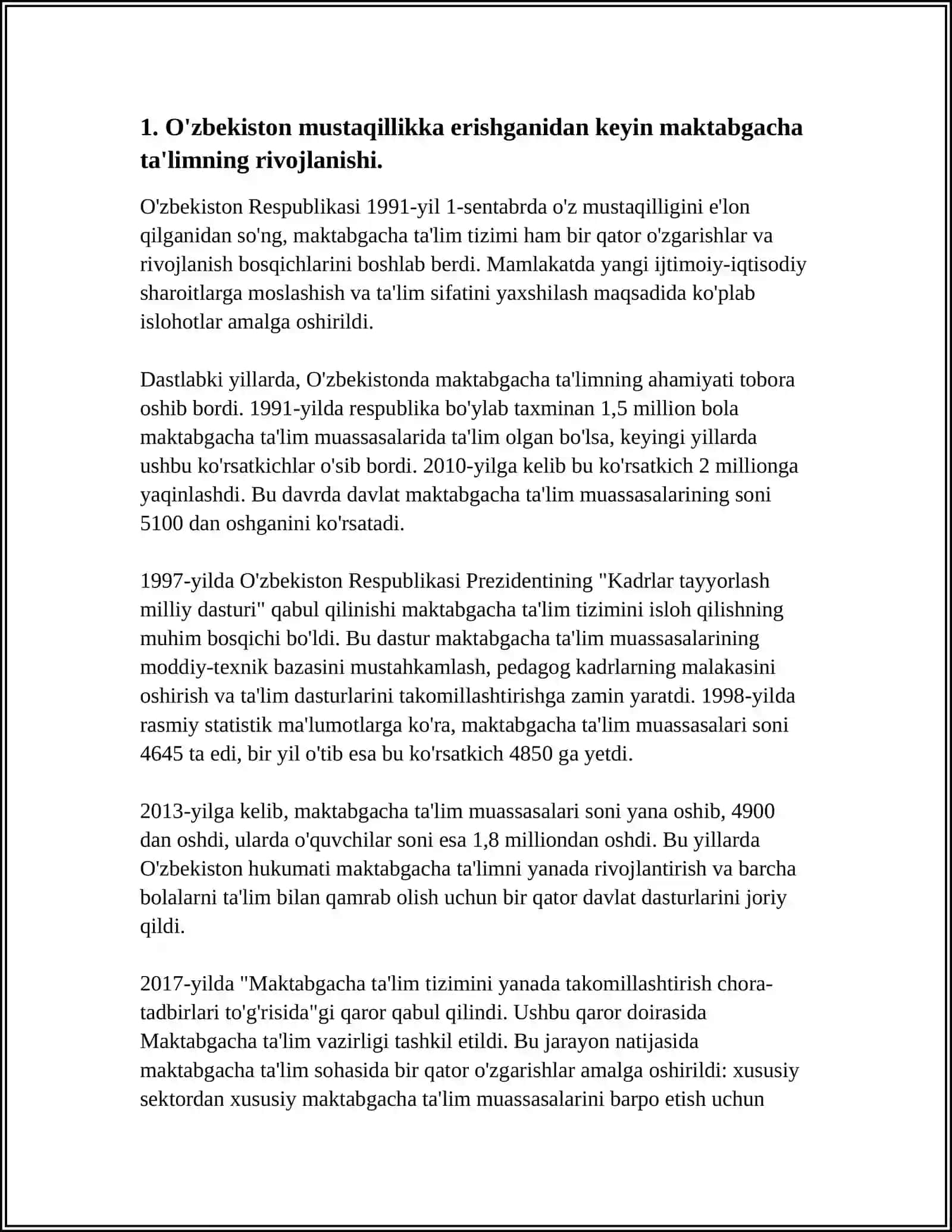 MAKTABGACHA TA'LIM TARIXI.MUSTAQILLIK YILLARIDA MAKTABGACHA TA'LIM TIZIMIGA YANGICHA YONDASHUV 4