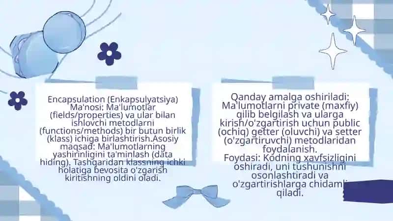 ENCAPSULATION VA POLYMORPHISM TUSHUNCHASI 4