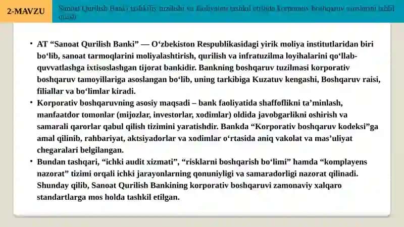 Malakaviy Amaliyot Hisoboti. SQB BANK boʻyicha 4