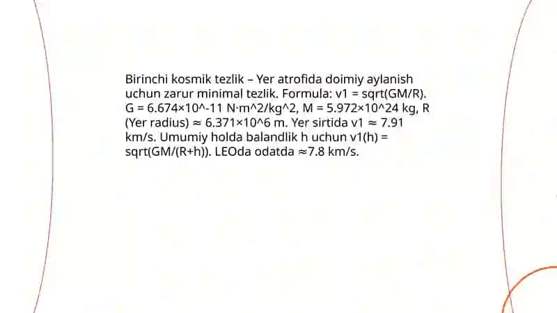 Kosmik tezliklar. Sun’iy yo‘ldoshlar. Kepler qonunlari 4