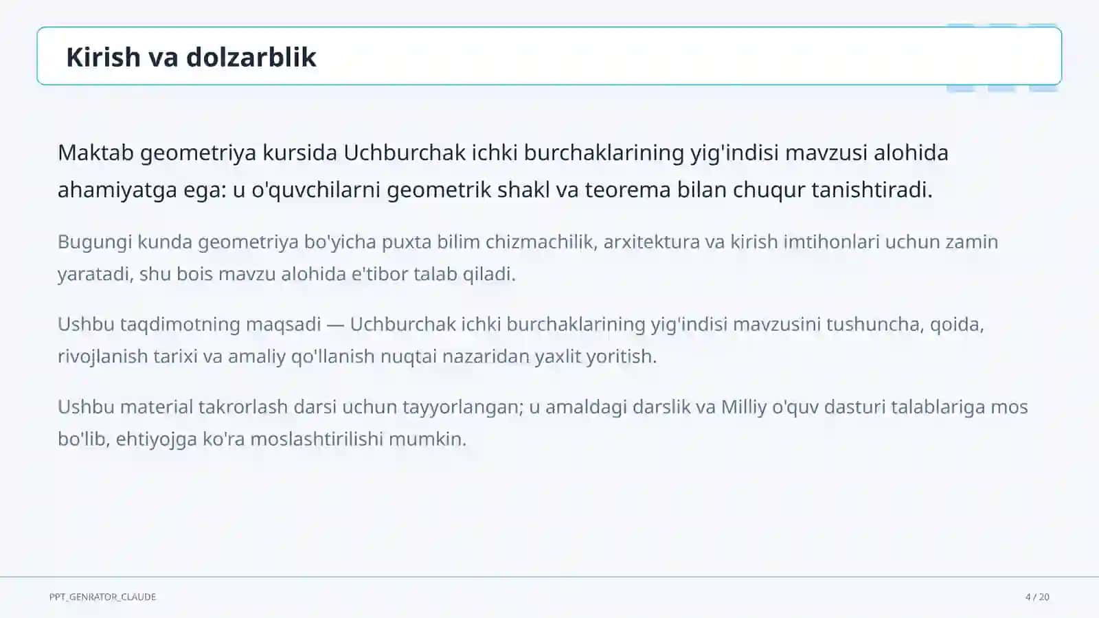 Uchburchak ichki burchaklarining yig'indisi (7-sinf) 4