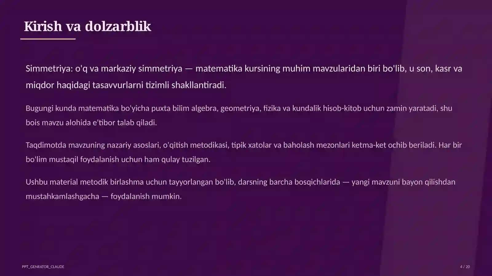 Simmetriya: o'q va markaziy simmetriya (6-sinf) 4