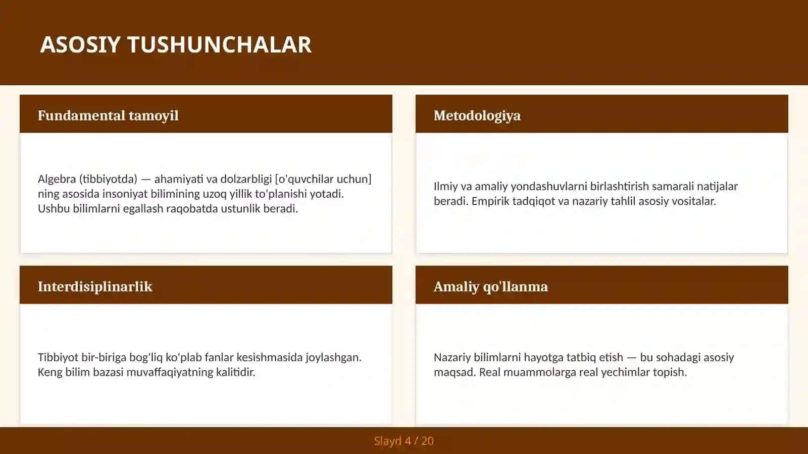 Algebra (tibbiyotda) — ahamiyati va dolzarbligi [o'quvchilar uchun] 4