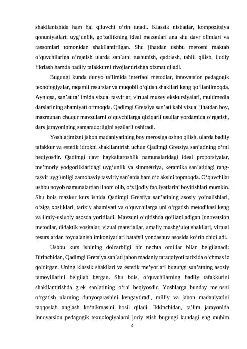 QADIMGI GRETSIYA SANʼATINI OʻQUVCHILARGA OʻRGATISH METODIKASI 4