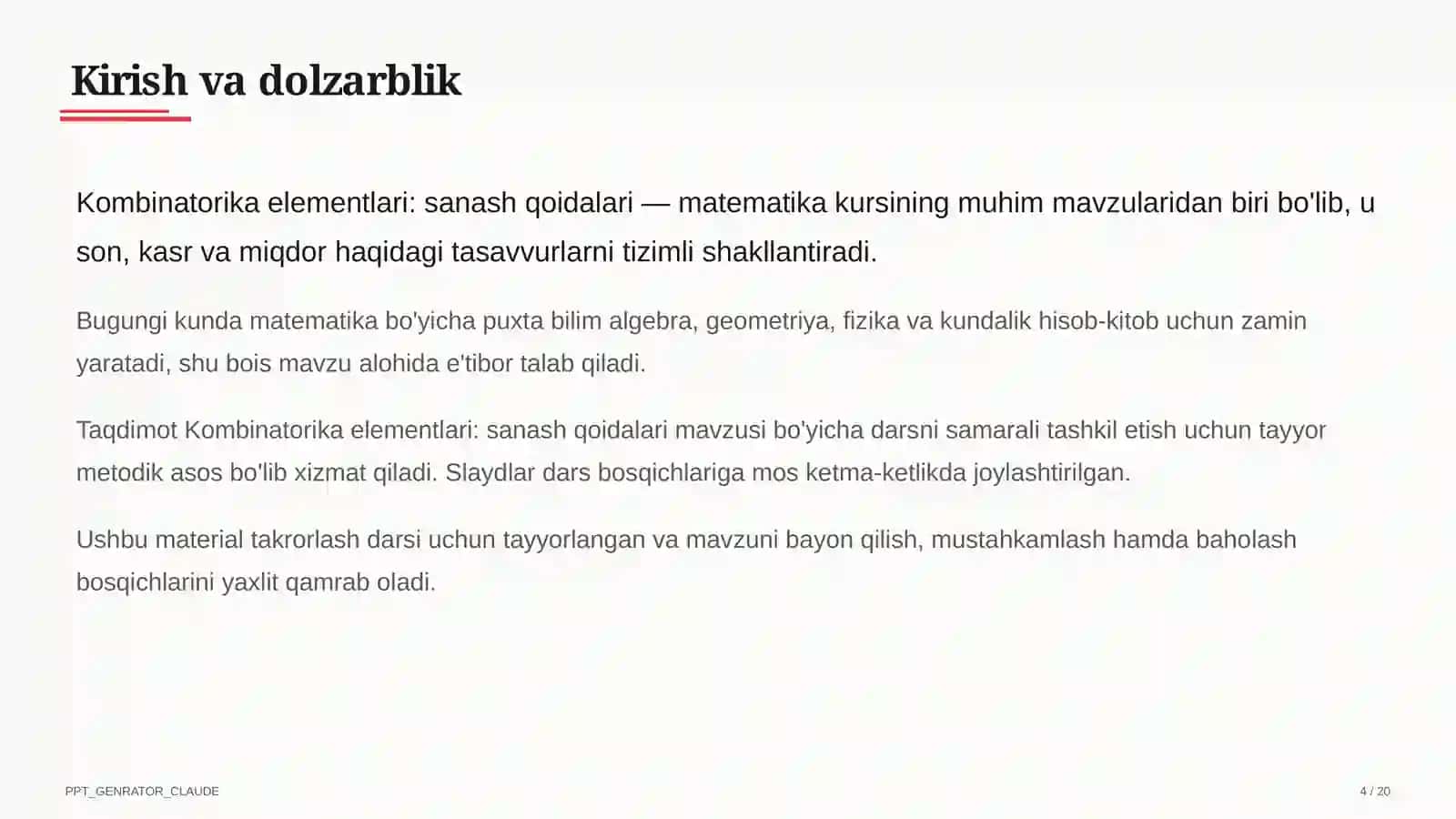 Kombinatorika elementlari: sanash qoidalari (6-sinf) 4