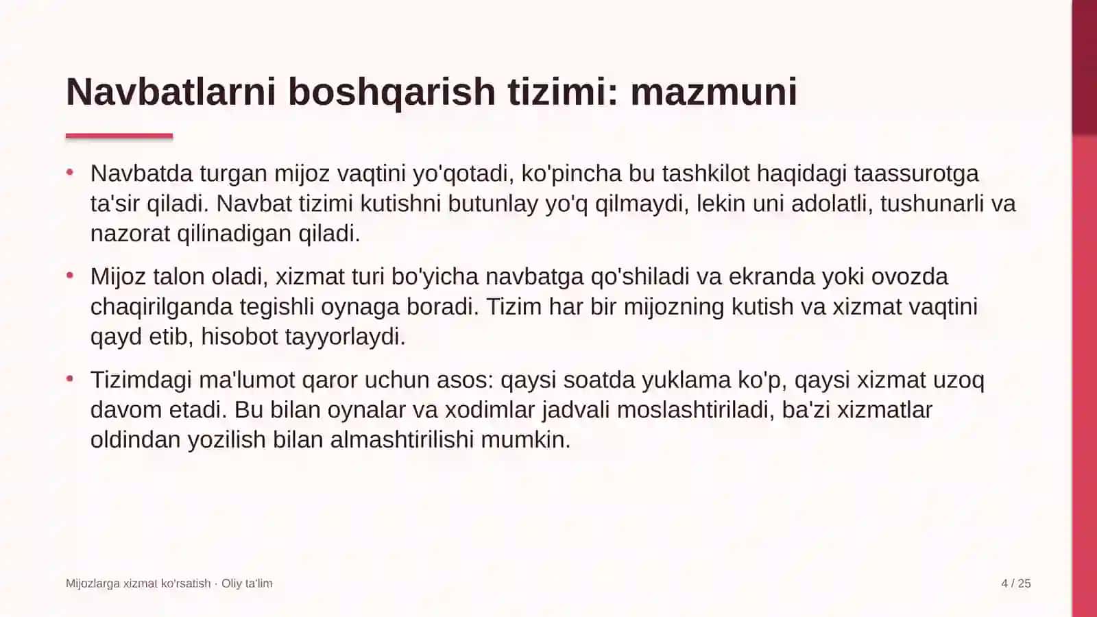 ekologik ta'limda navbatlarni boshqarish tizimini joriy etish 9909 4