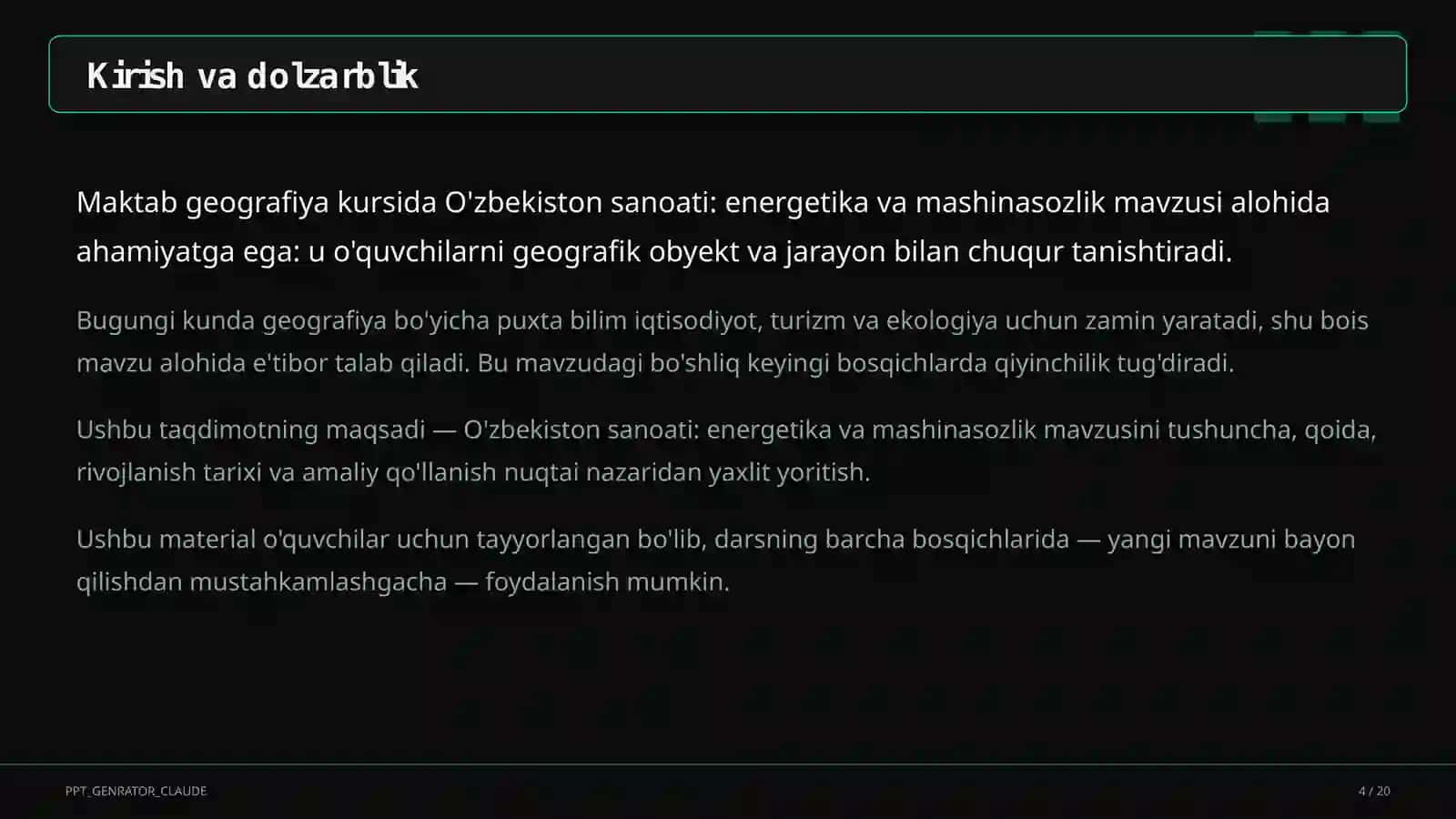 O'zbekiston sanoati: energetika va mashinasozlik (9-sinf) 4