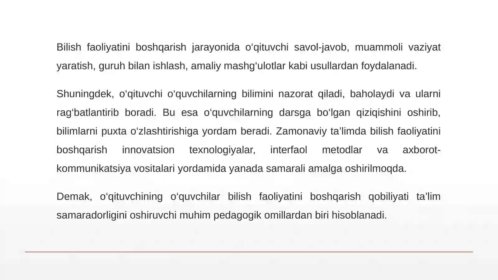O‘qituvchining o’quvchilar bilish faoliyatini boshqarish mahorati 4