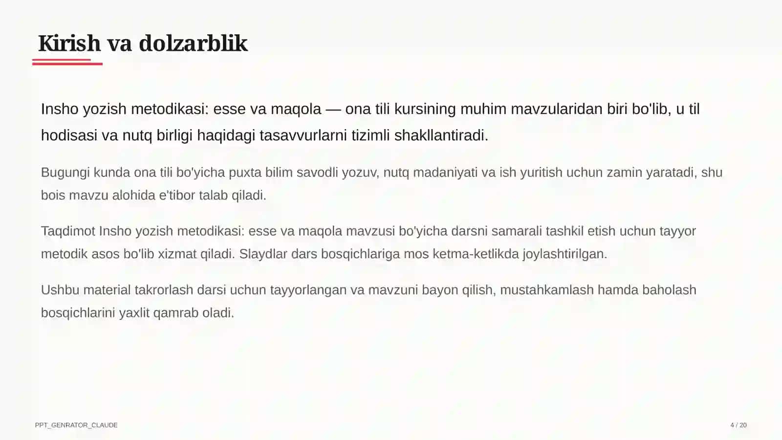 Insho yozish metodikasi: esse va maqola (11-sinf) 4