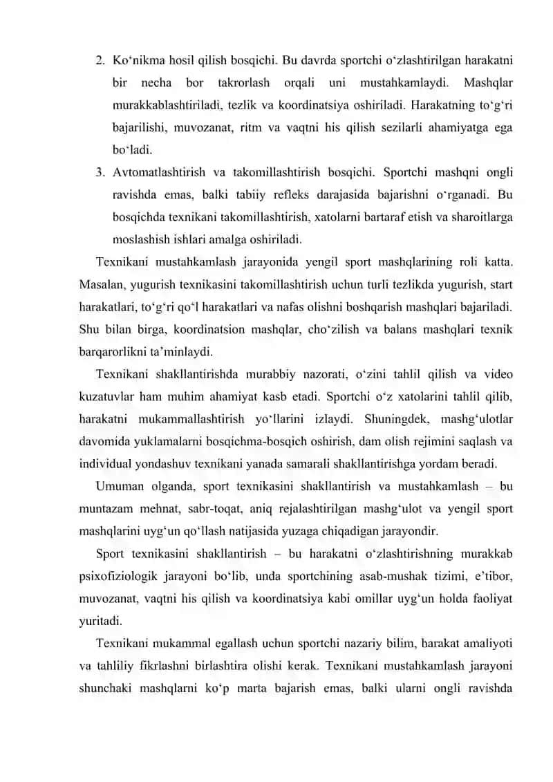 Yengil sport mashqlari orqali texnikani mustahkamlash. 4