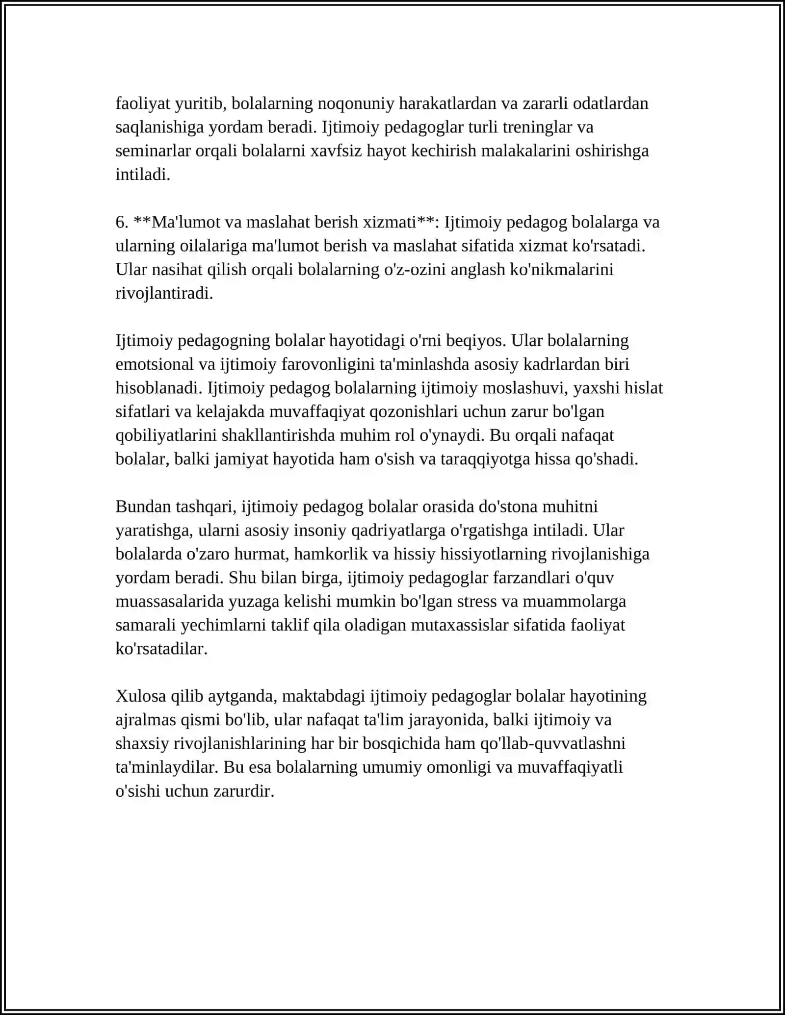 MAKTABDAGI IJTIMOIY PEDAGOGNING BOLALAR HAYOTIDAGI OʻRNI 4