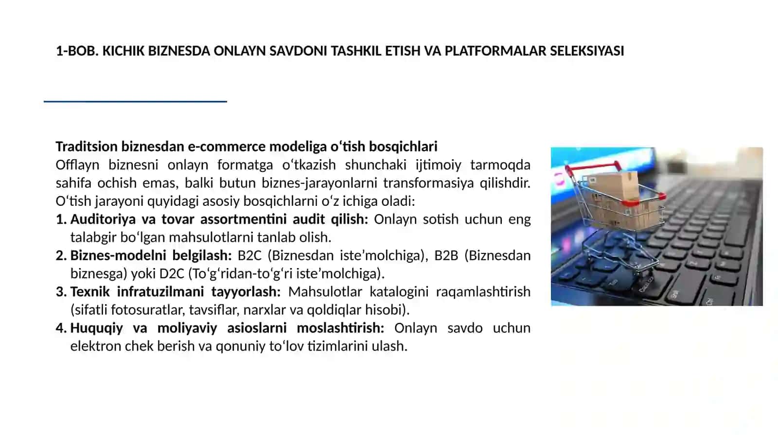 “Kichik biznesni onlayn biznesga aylantirish: savdo, reklama, to'lov va yetkazib berish” 4