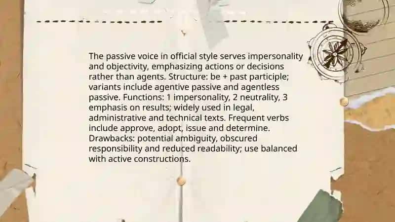The main linguistic peculiarities of the official style 4