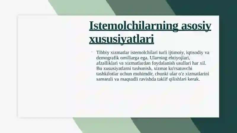 Tibbiy xizmatlar istemolchilarini tahlil qilish 4