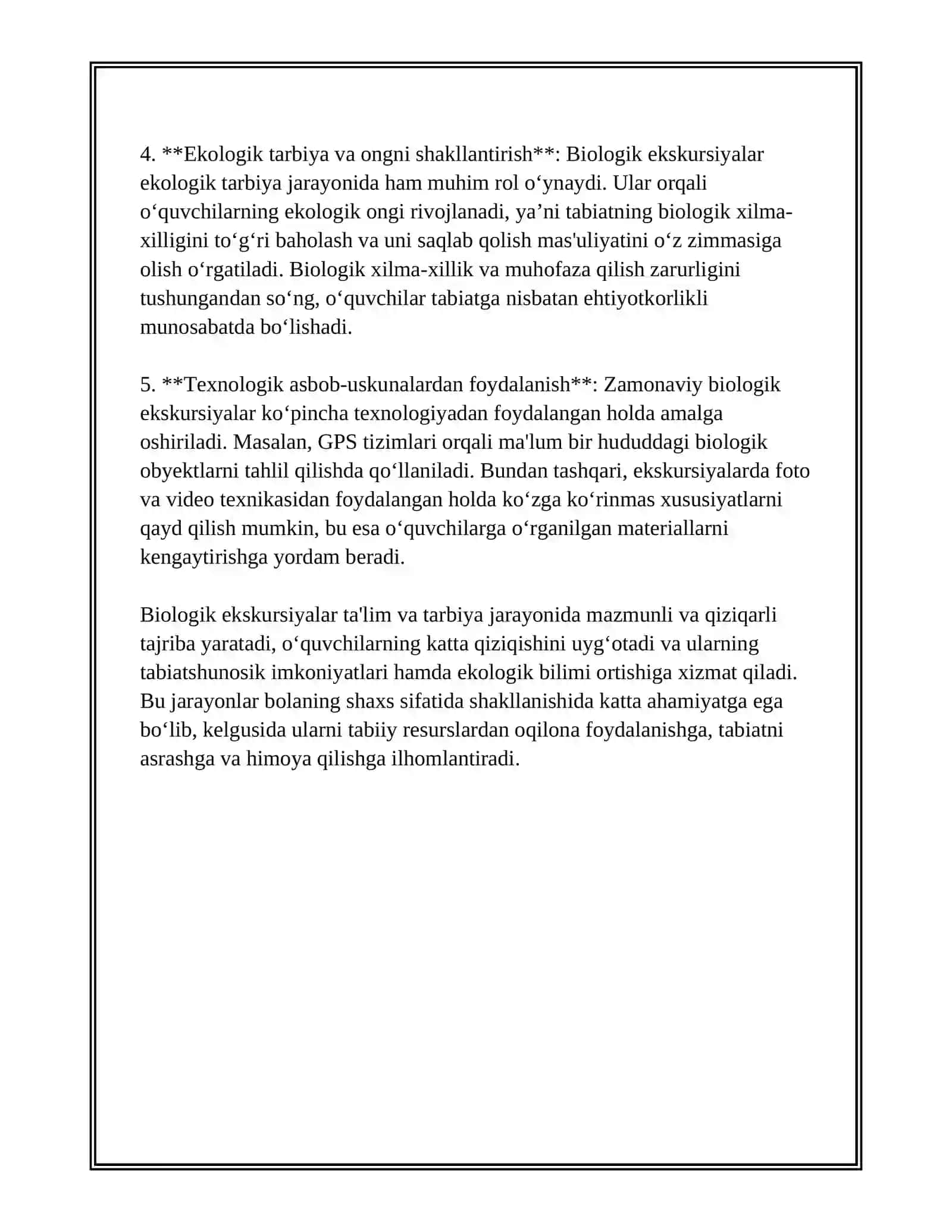 BIOLOGIK EKSKURSIYALARNING TA'LIM-TARBIYA JARAYONIDA TUTGAN O'RNI 4
