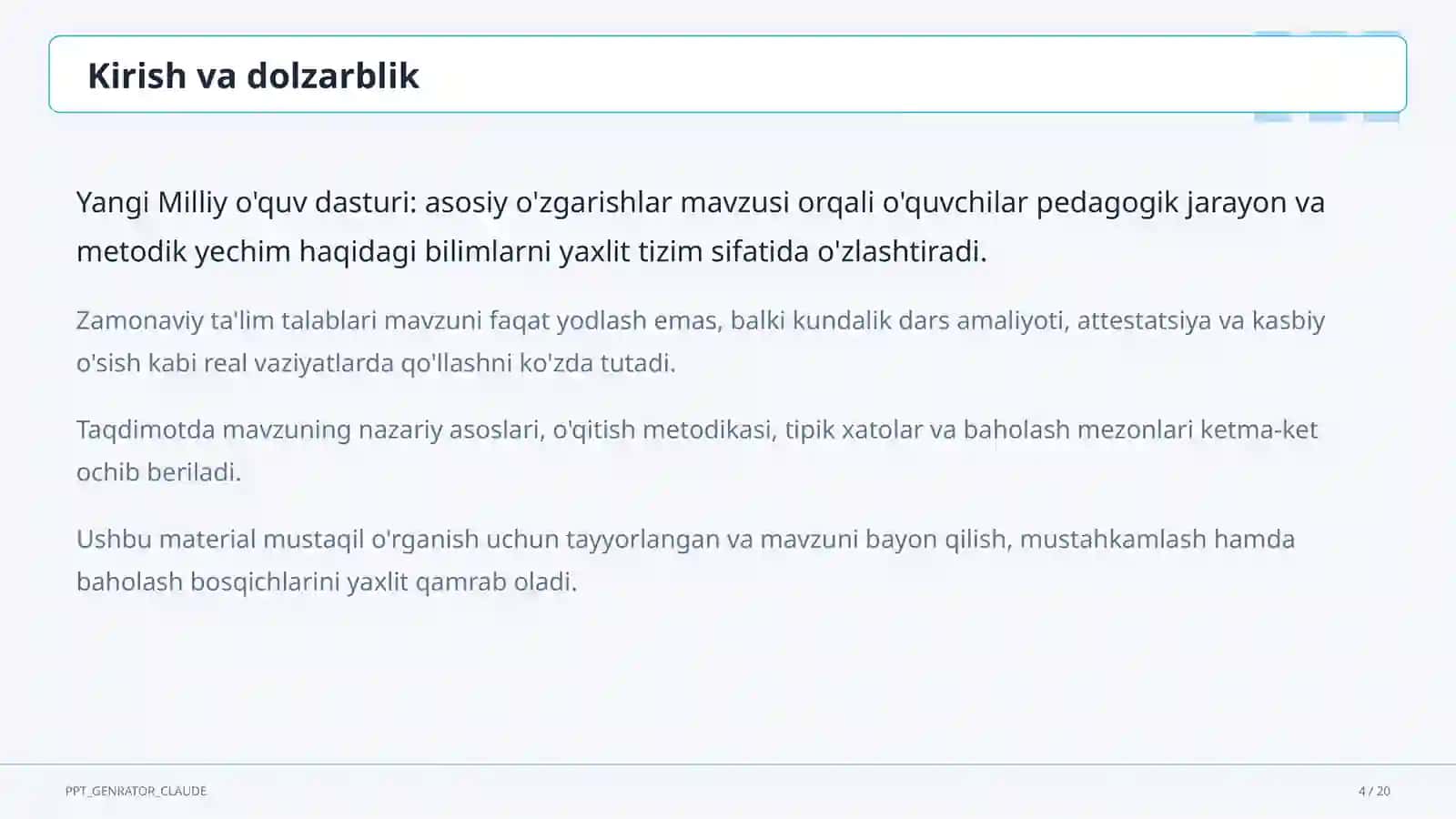 Yangi Milliy o'quv dasturi: asosiy o'zgarishlar 4