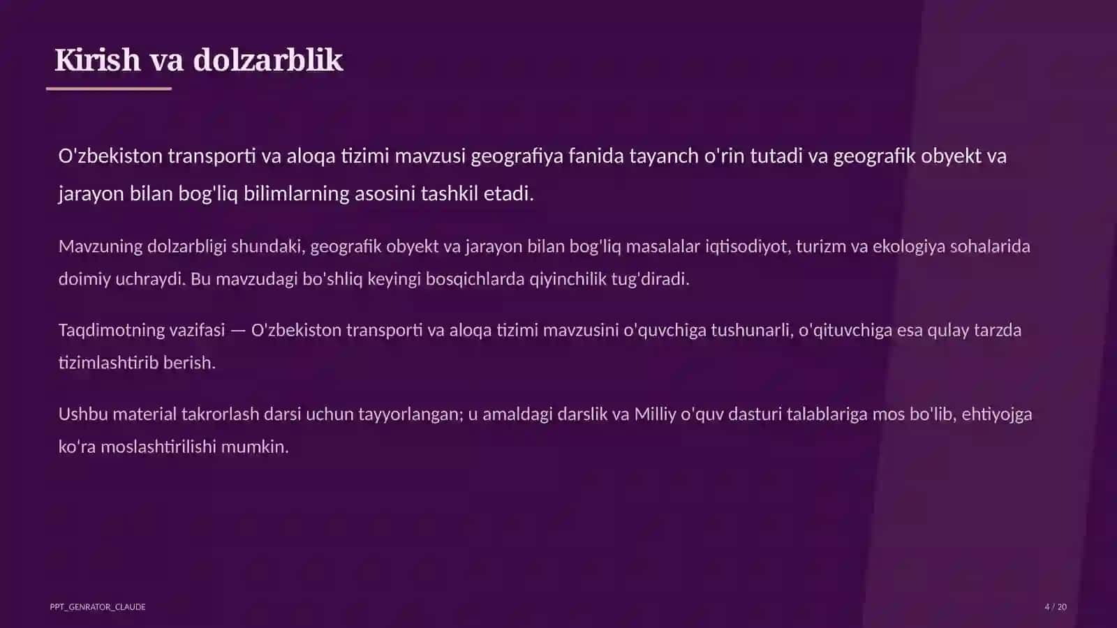 O'zbekiston transporti va aloqa tizimi (9-sinf) 4