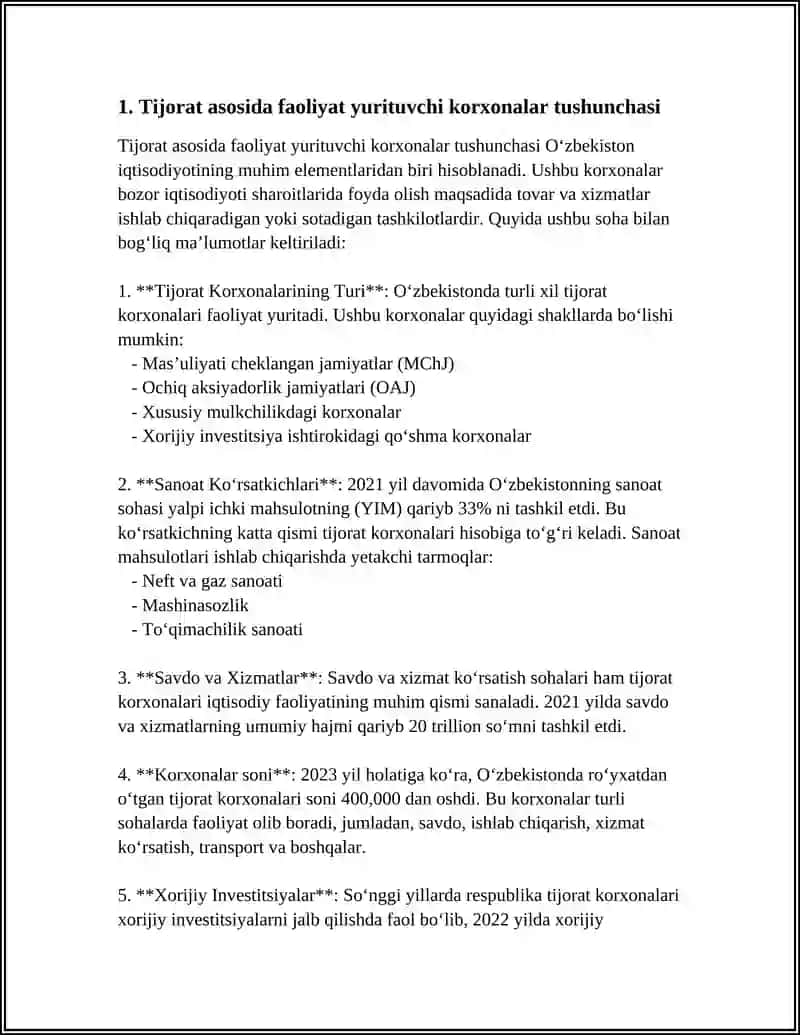 TIJORAT ASOSIDA FAOLIYAT YURITUVCHI KORXONALAR VA TASHKILOTLAR FOYDASINING SHAKLLANISHI 4