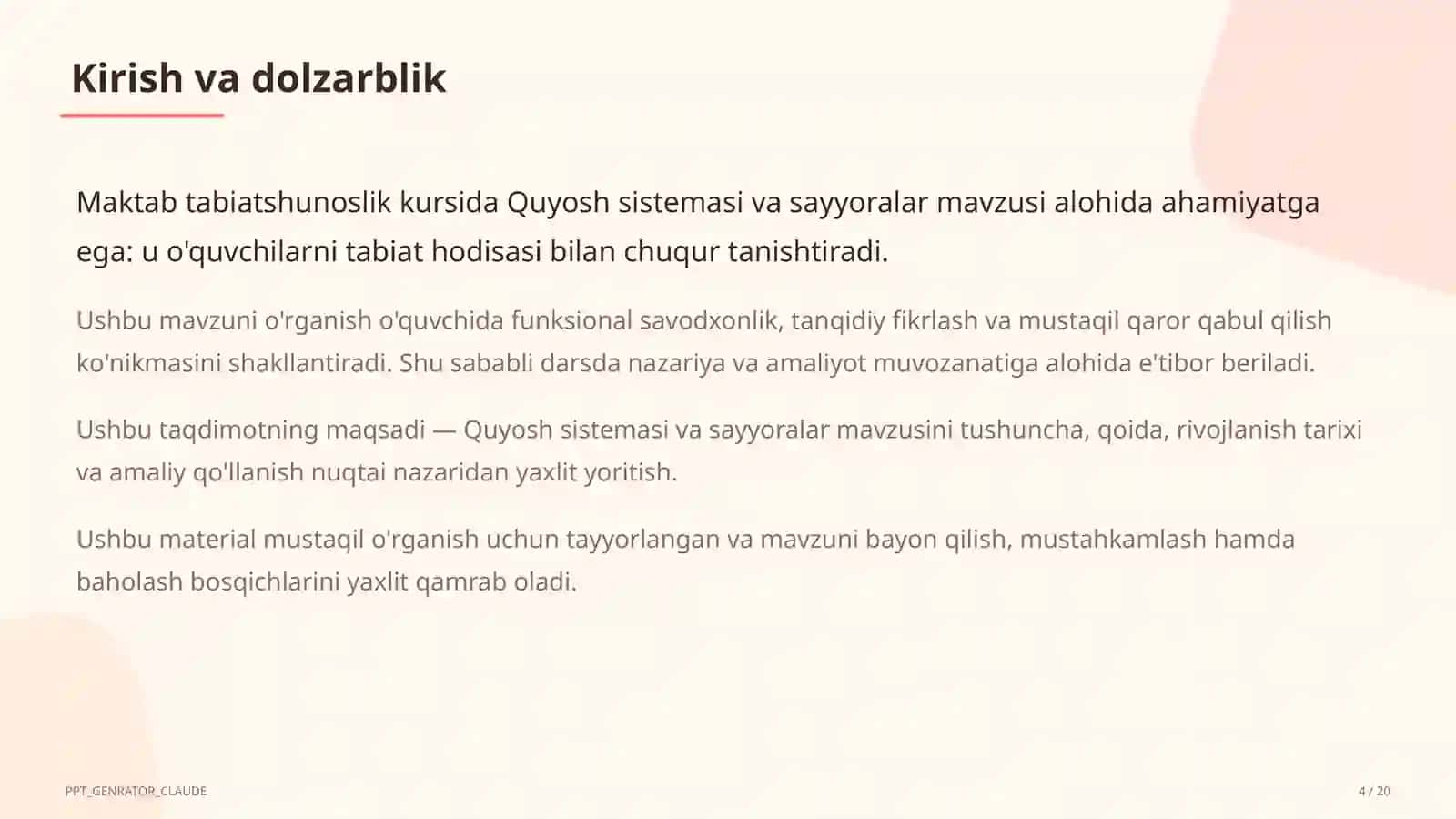 Quyosh sistemasi va sayyoralar (4-sinf) 4