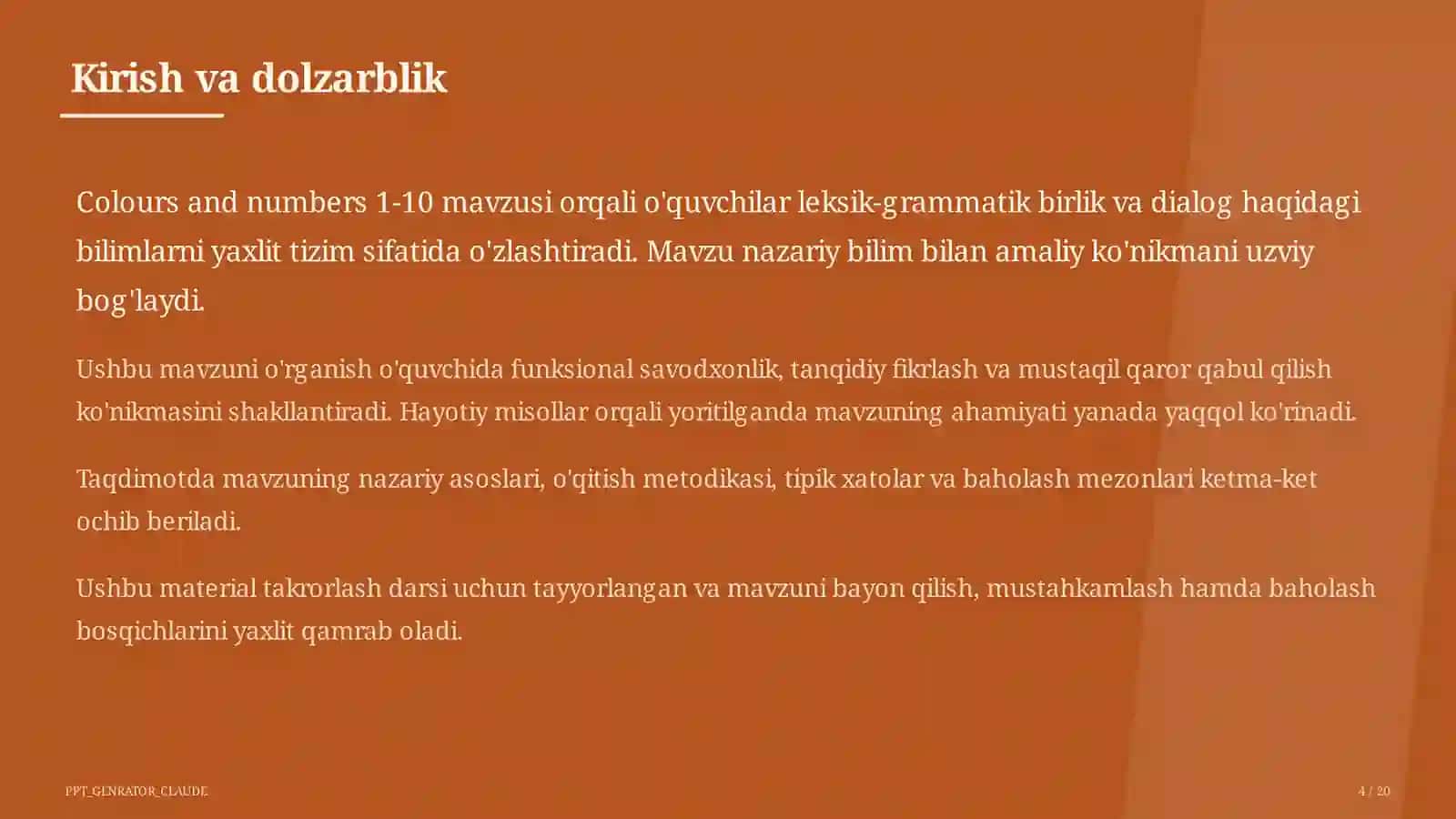 Colours and numbers 1-10 (1-sinf) 4