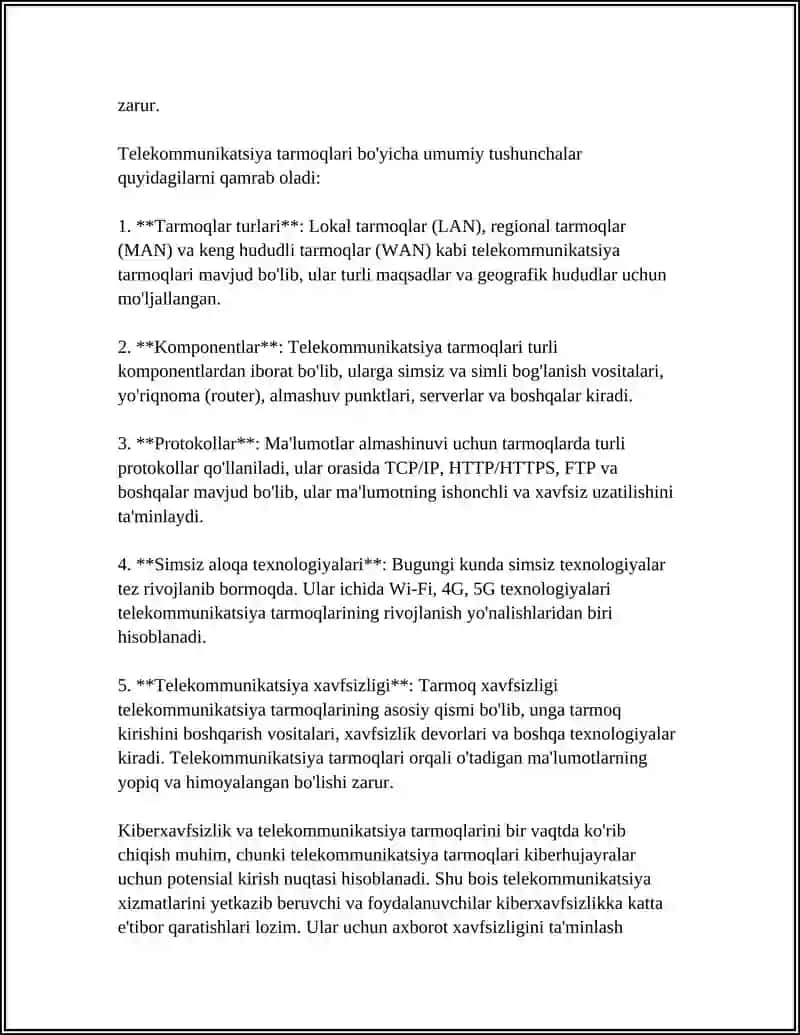 KIBERXAVFSIZLIK TELEKAMUNIKATSIYA TARMOQLARI 4
