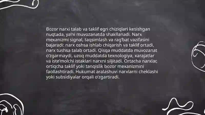 Talab va taklifning mos kelishi, bozor munosabati 4