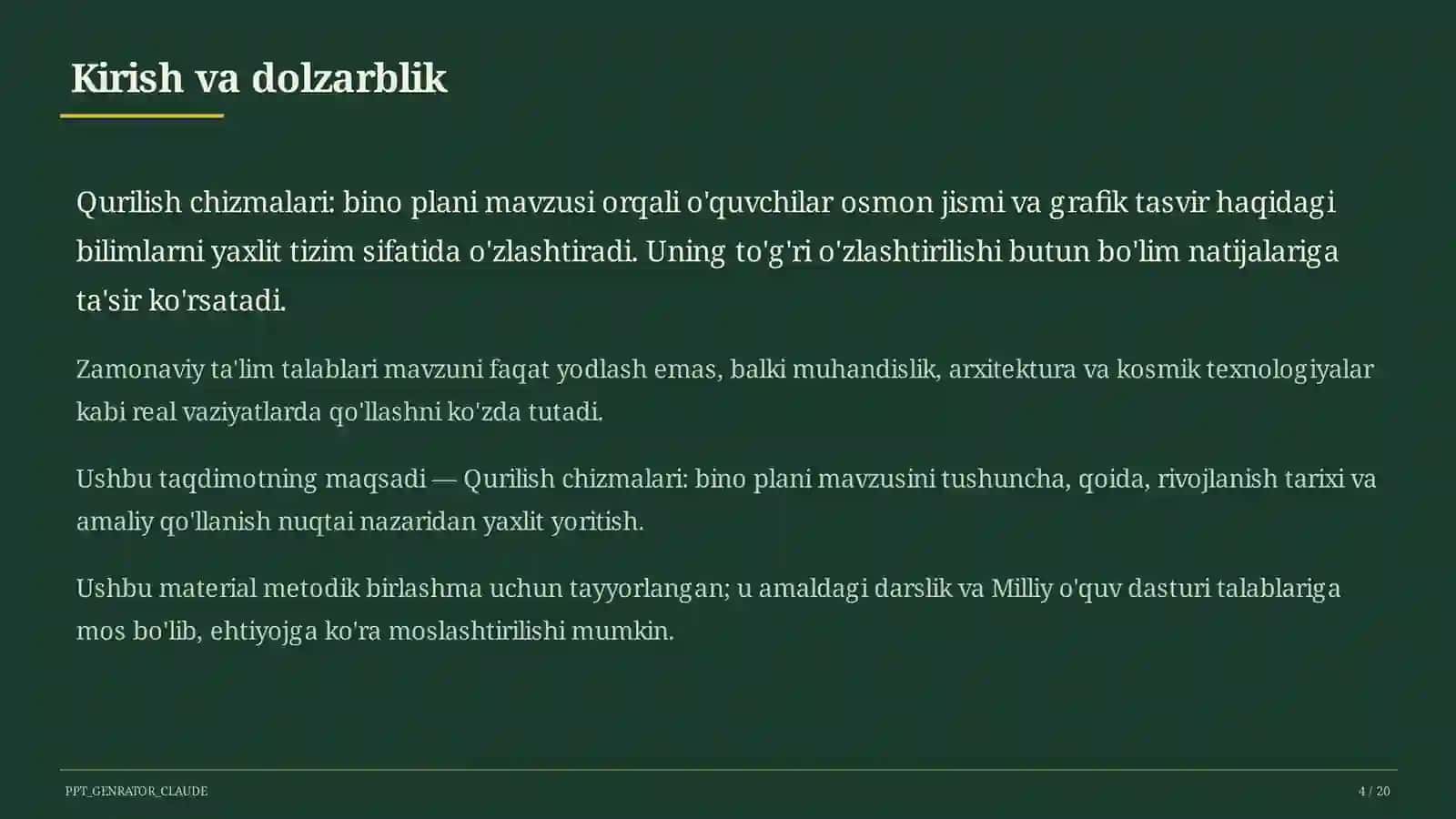 Qurilish chizmalari: bino plani (9-sinf) 4