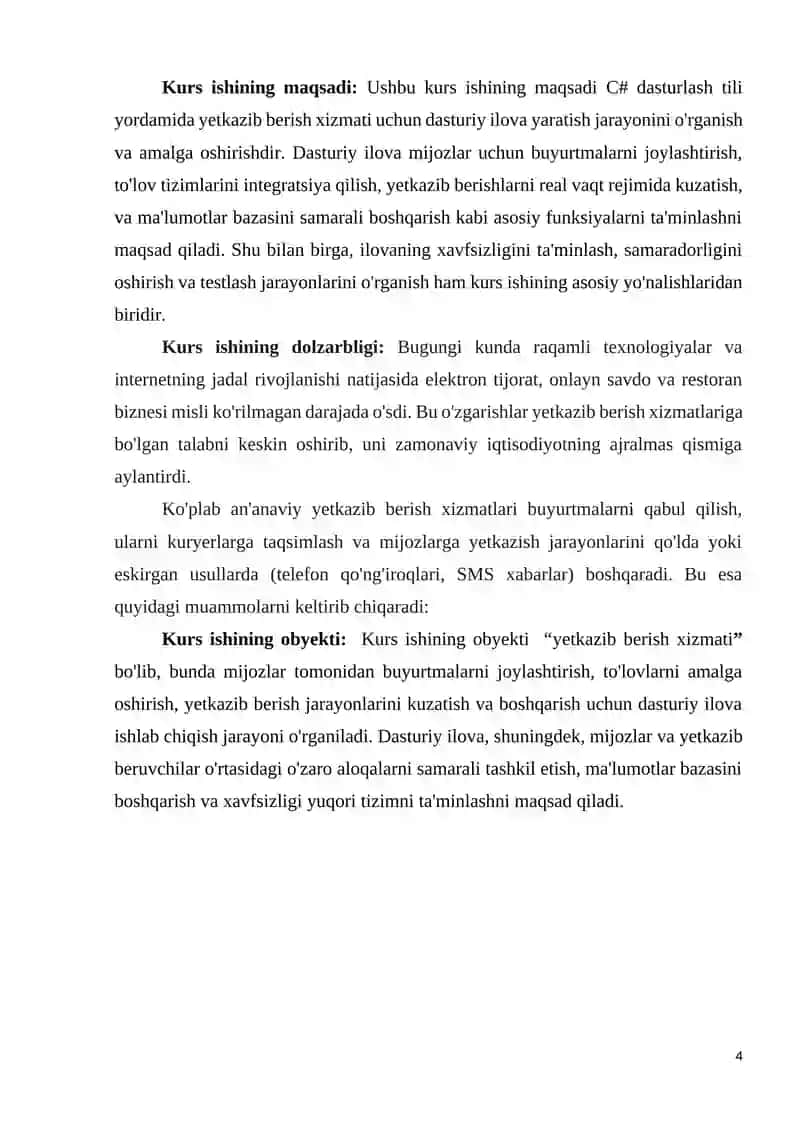 "C# DASTURIDA YETKAZIB BERISH XIZMATI UCHUN DASTURIY ILOVA YARATISH" 4