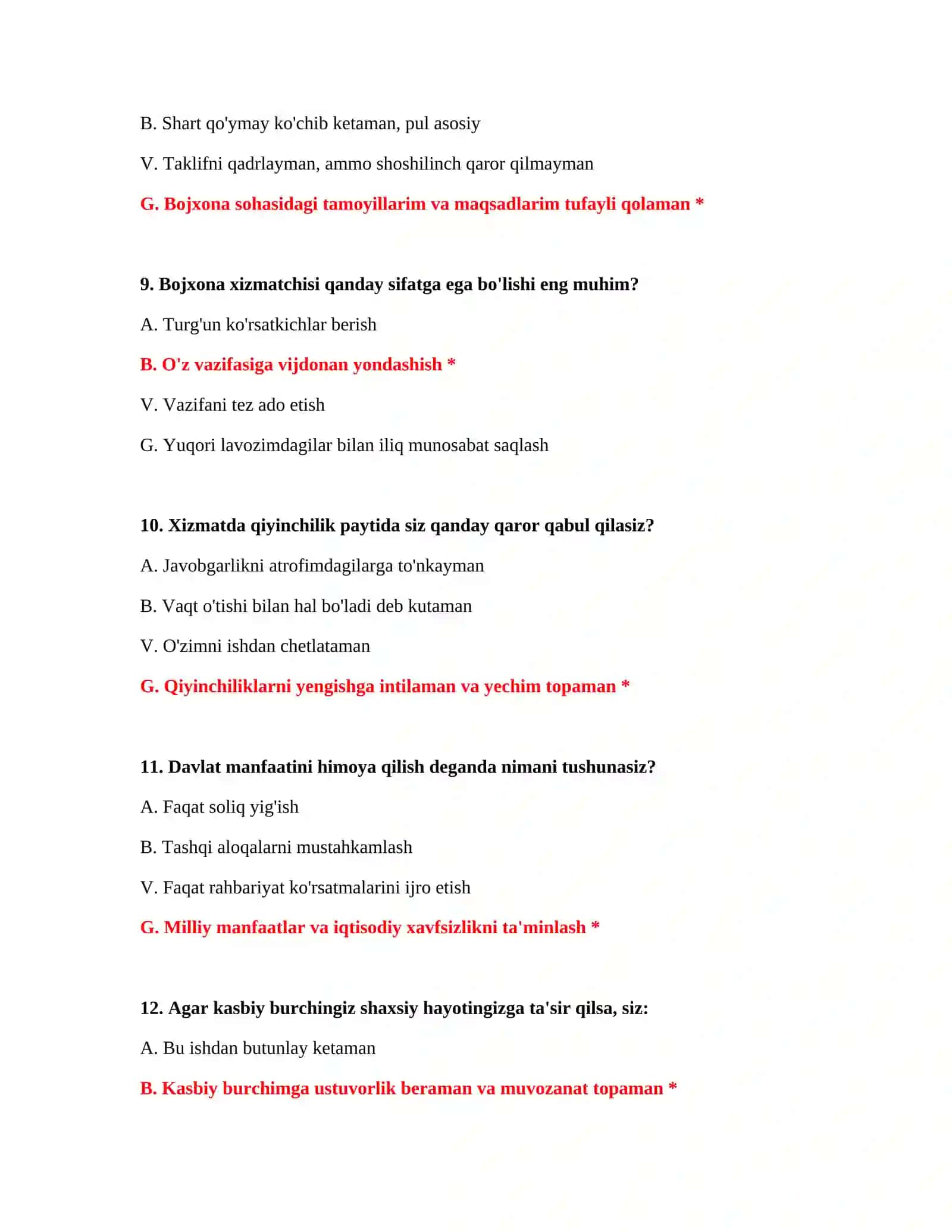 Bojxona ishga kirish online test 4