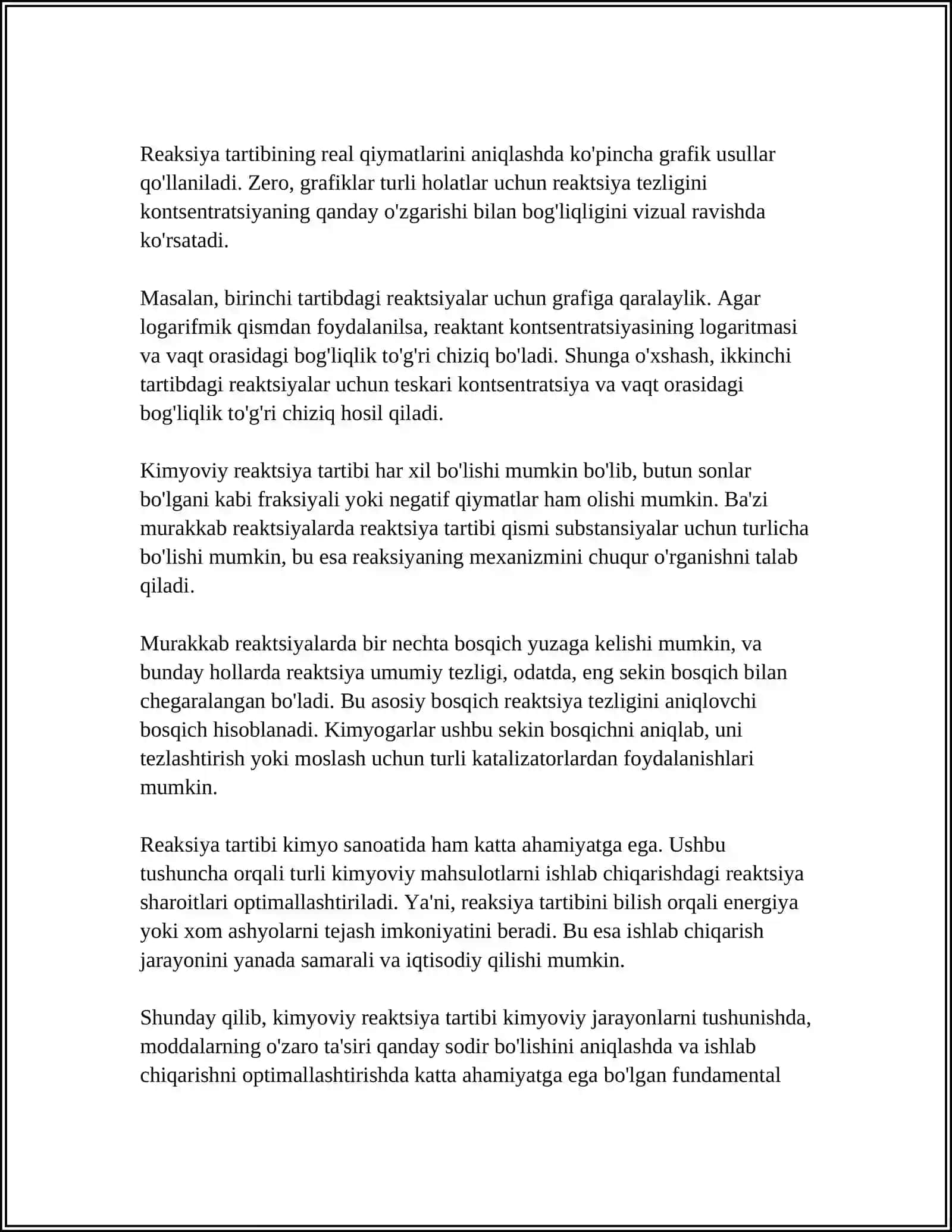 MUSTAQIL ISH Mavzu: REAKSIYALARNING TARTIBI VA MOLEKULYARLIGI 4