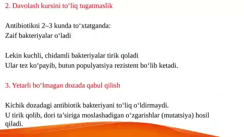 Bakteriyalarning antibiotiklarga chidamli shakillarini paydo bo'lish sabablari 4